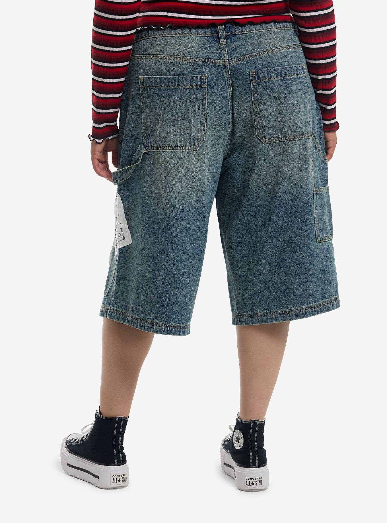 Skull Patches Girls Carpenter Jorts Plus Size, , hi-res