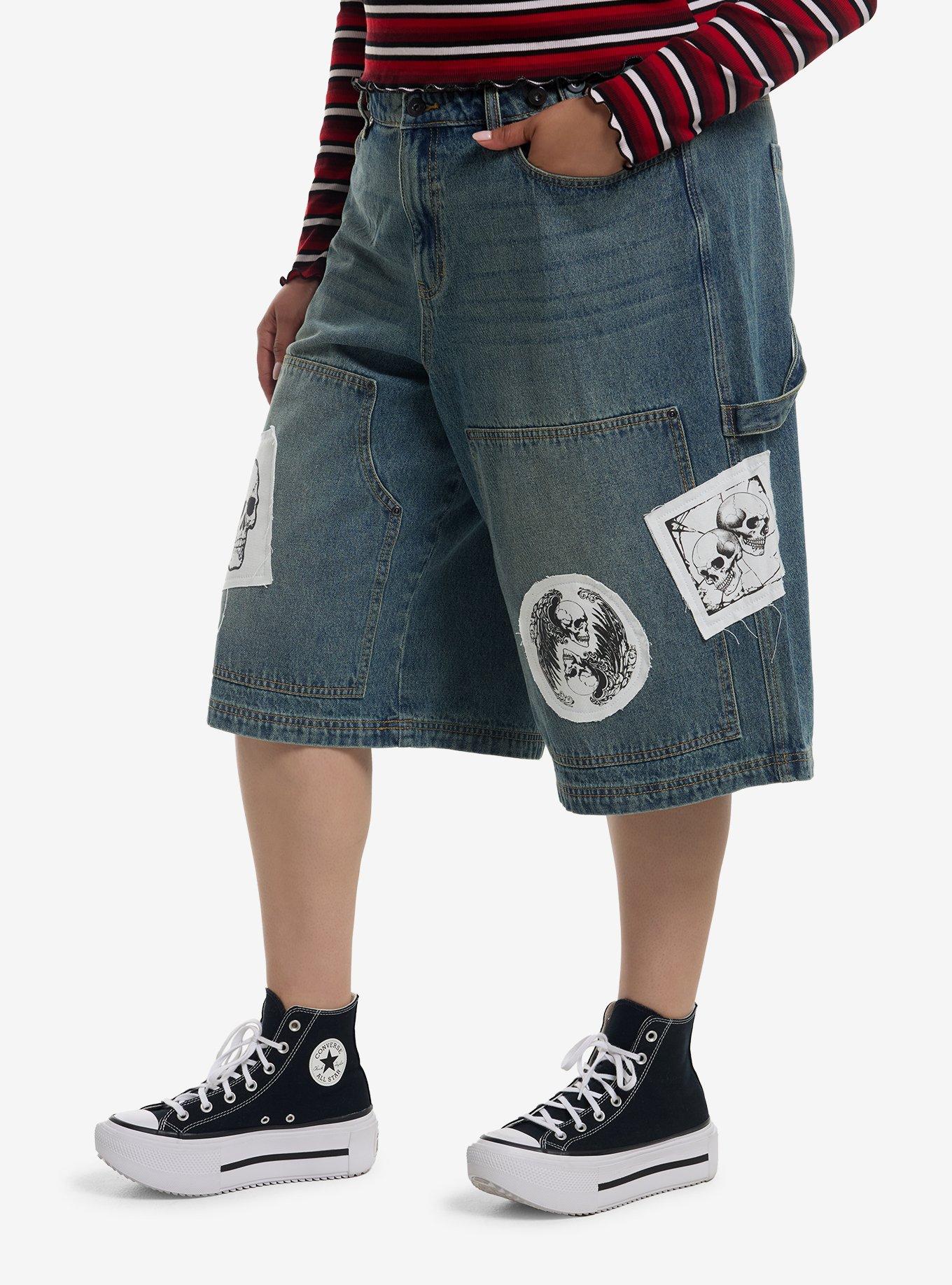 Skull Patches Girls Carpenter Jorts Plus Size, MULTI, alternate