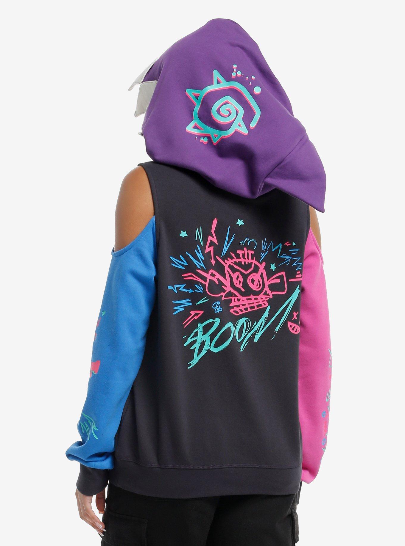 Arcane Jinx Shark Hood Girls Off-Shoulder Hoodie, , hi-res