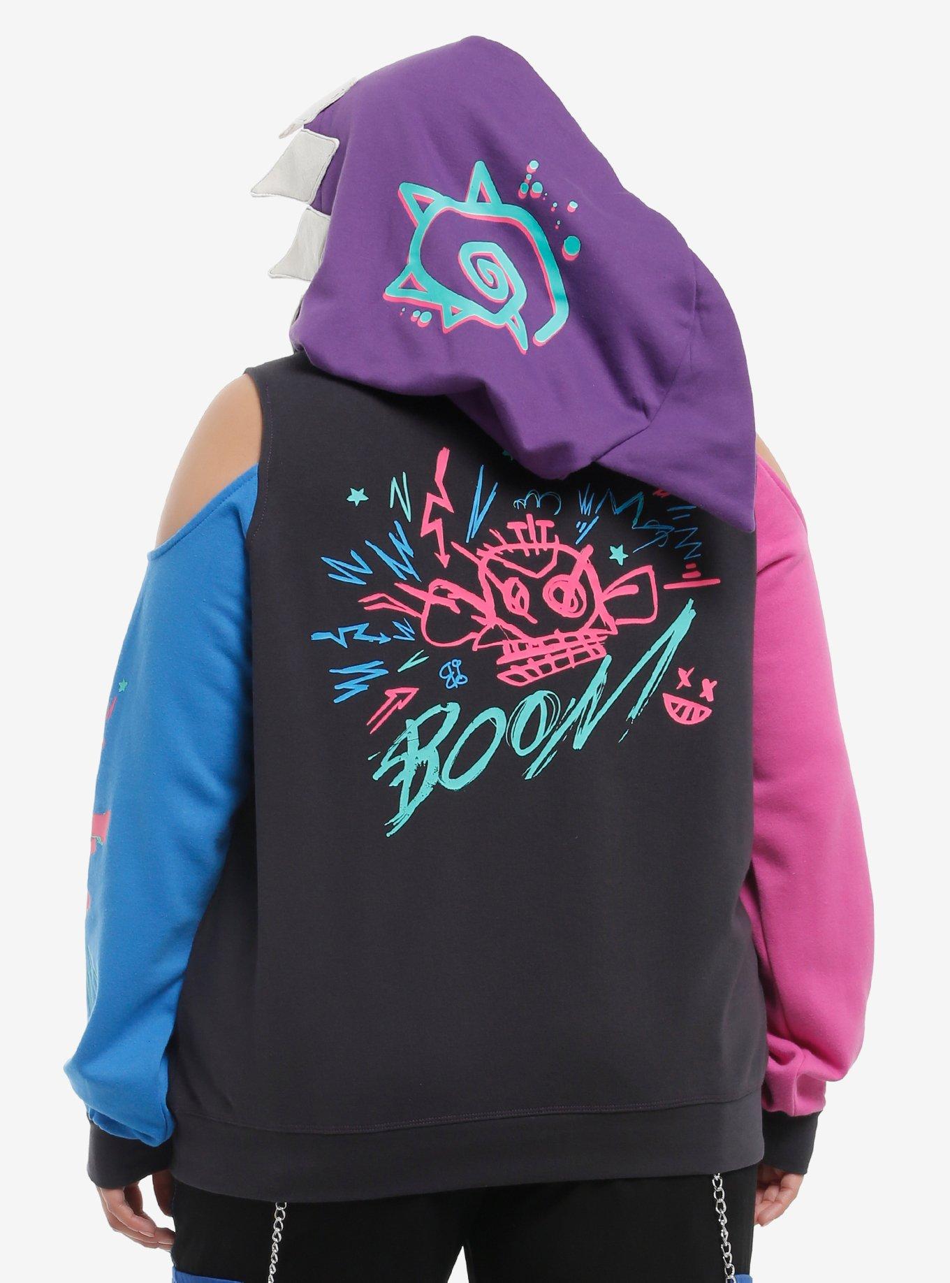 Arcane Jinx Shark Hood Girls Off-Shoulder Hoodie Plus Size, , hi-res