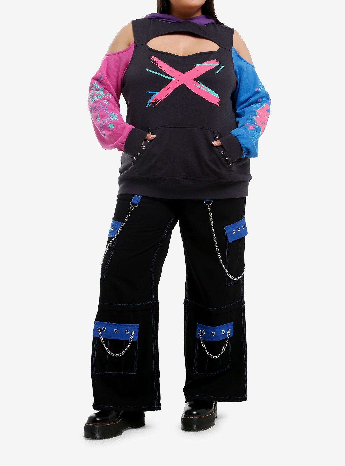 Arcane Jinx Shark Hood Girls Off-Shoulder Hoodie Plus Size, , alternate