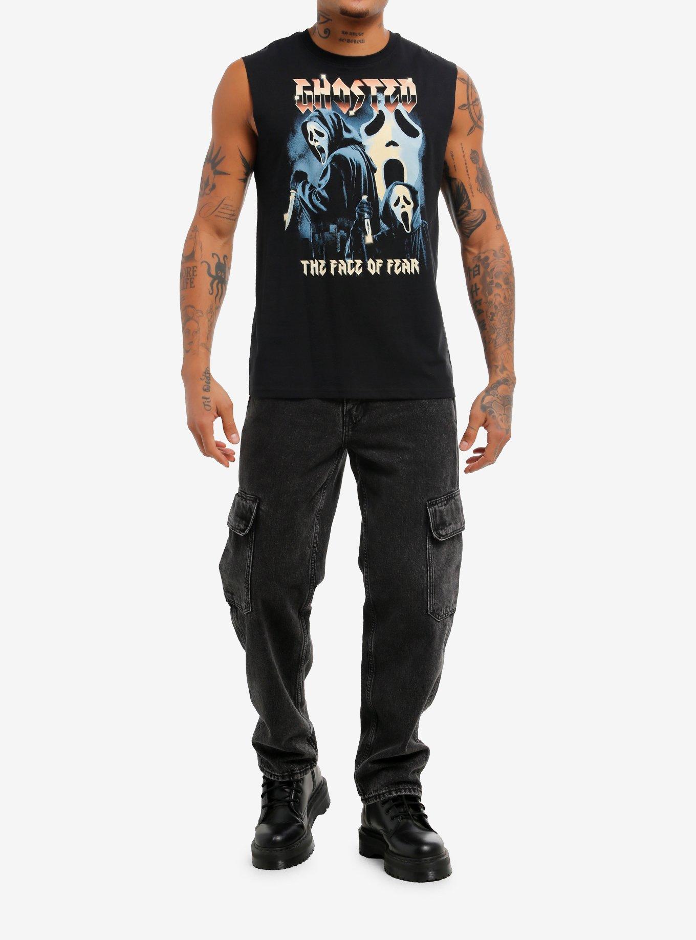Ghost Face Ghosted Muscle Tank Top, BLACK, alternate