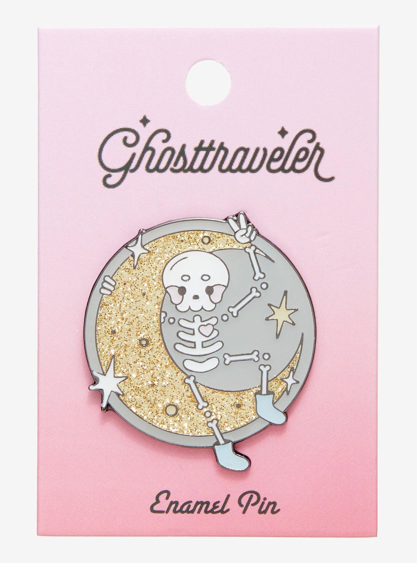 Skeleton & Crescent Moon Enamel Pin By Ghosttraveler Hot Topic Exclusive, , hi-res