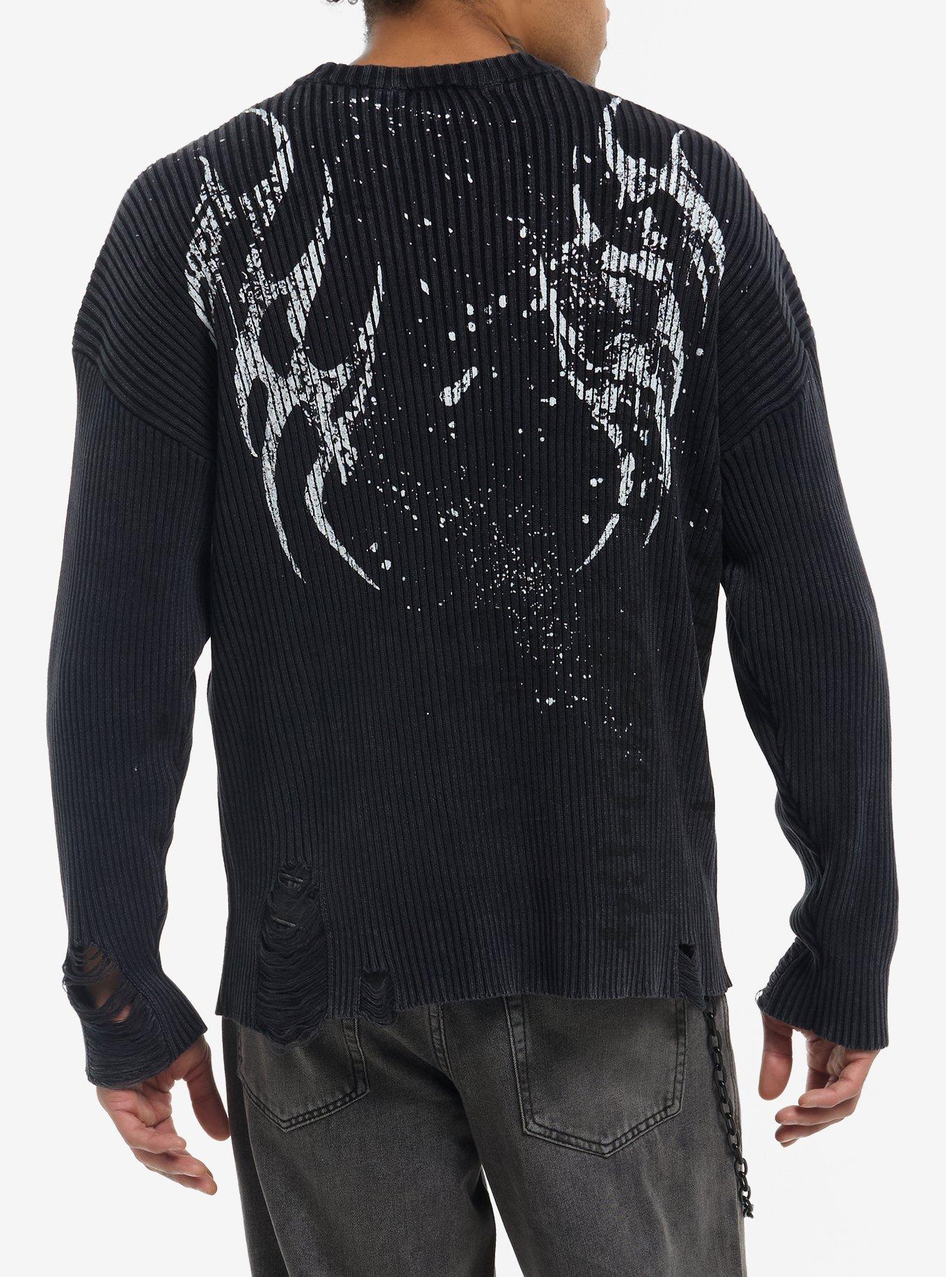 Charcoal Grey Cyber Sigil Ribbed Sweater, , hi-res