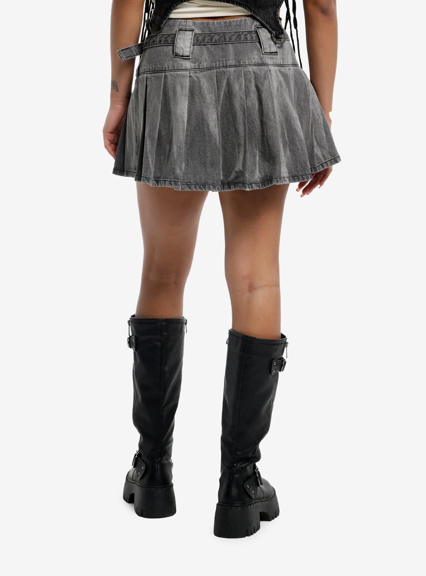 Social Collision Grey Washed Pleated Skirt, , hi-res