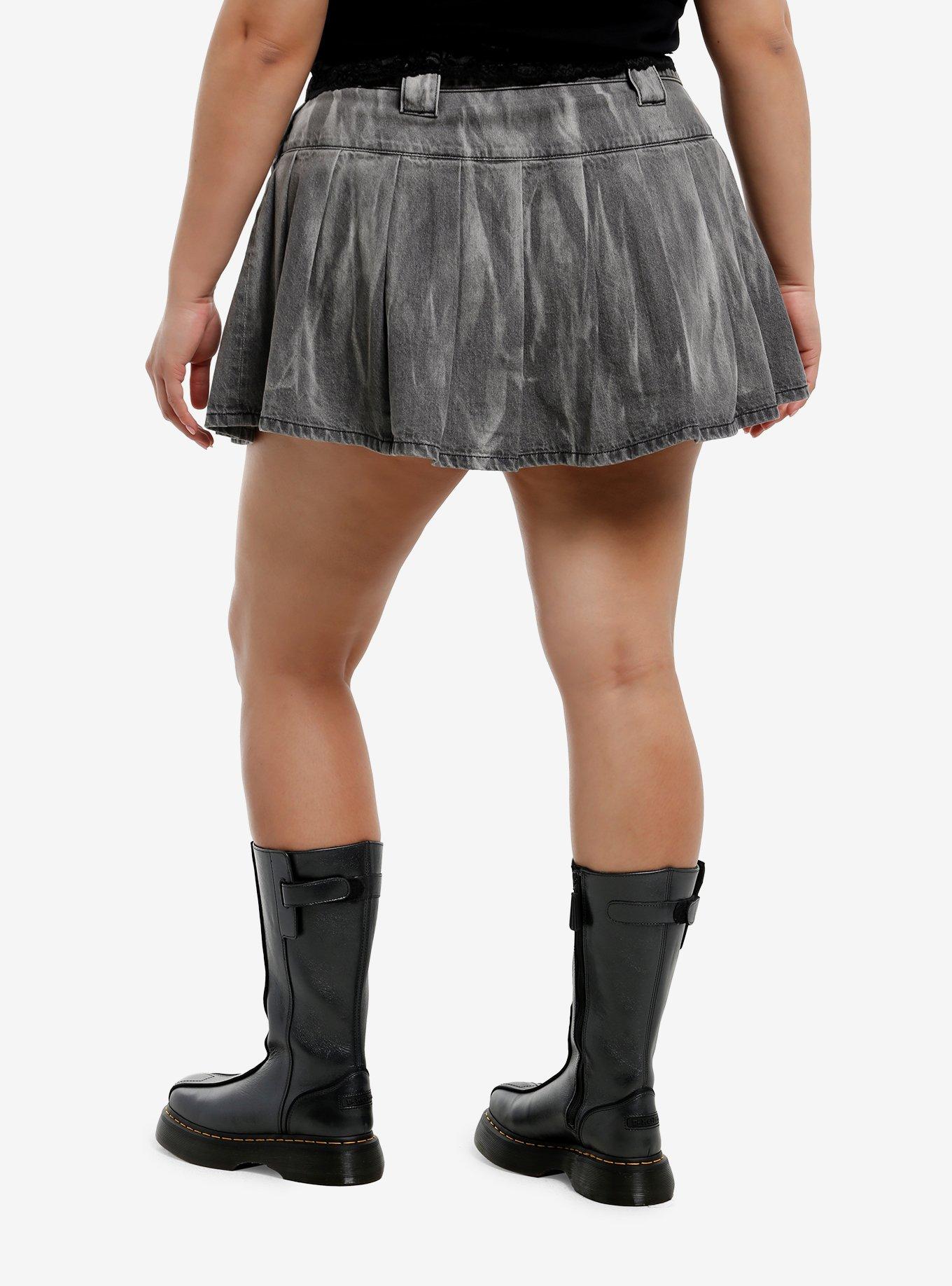 Social Collision Grey Washed Pleated Skirt Plus Size, , hi-res