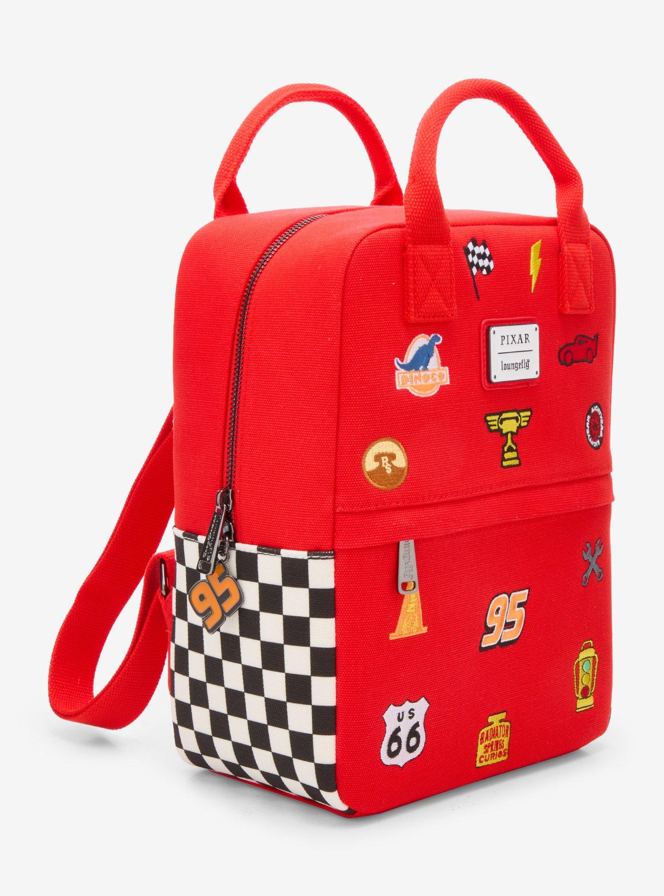 Loungefly Disney Pixar Cars Lightning McQueen Embroidered Patches Canvas Mini Backpack - BoxLunch Exclusive, , hi-res