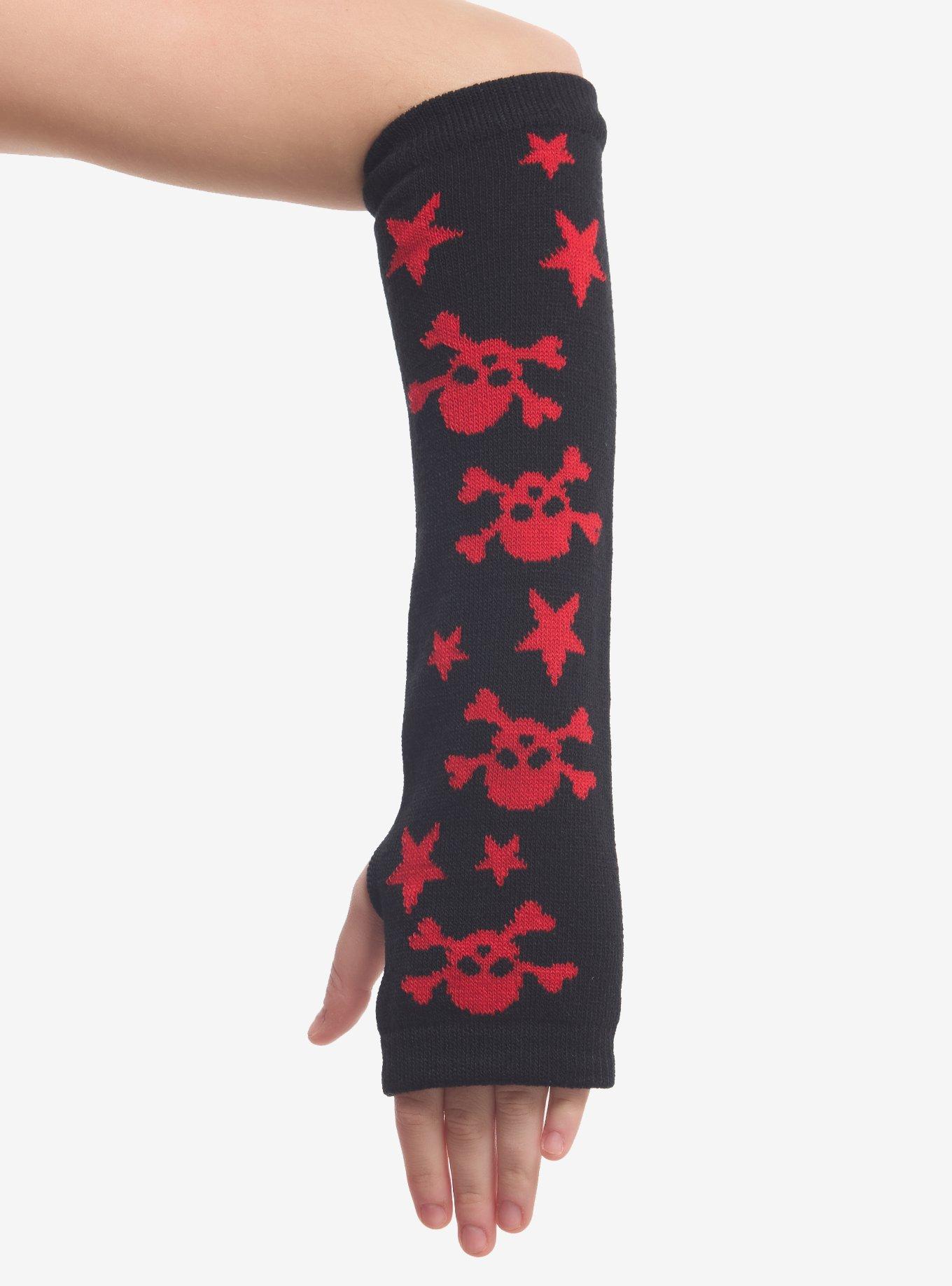 Black & Red Skull & Star Arm Warmers, , hi-res