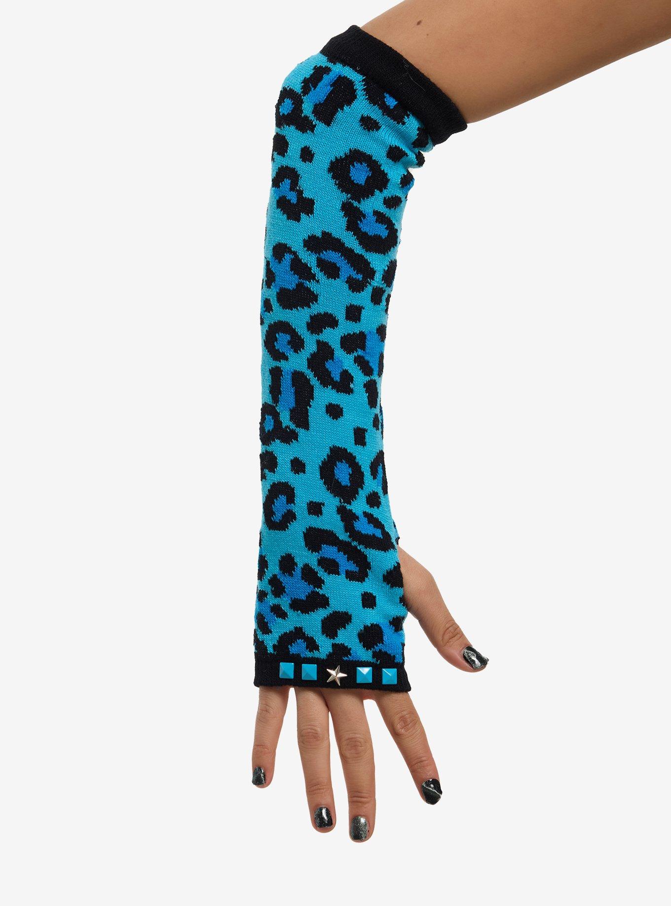Blue Leopard Studded Arm Warmers, , hi-res