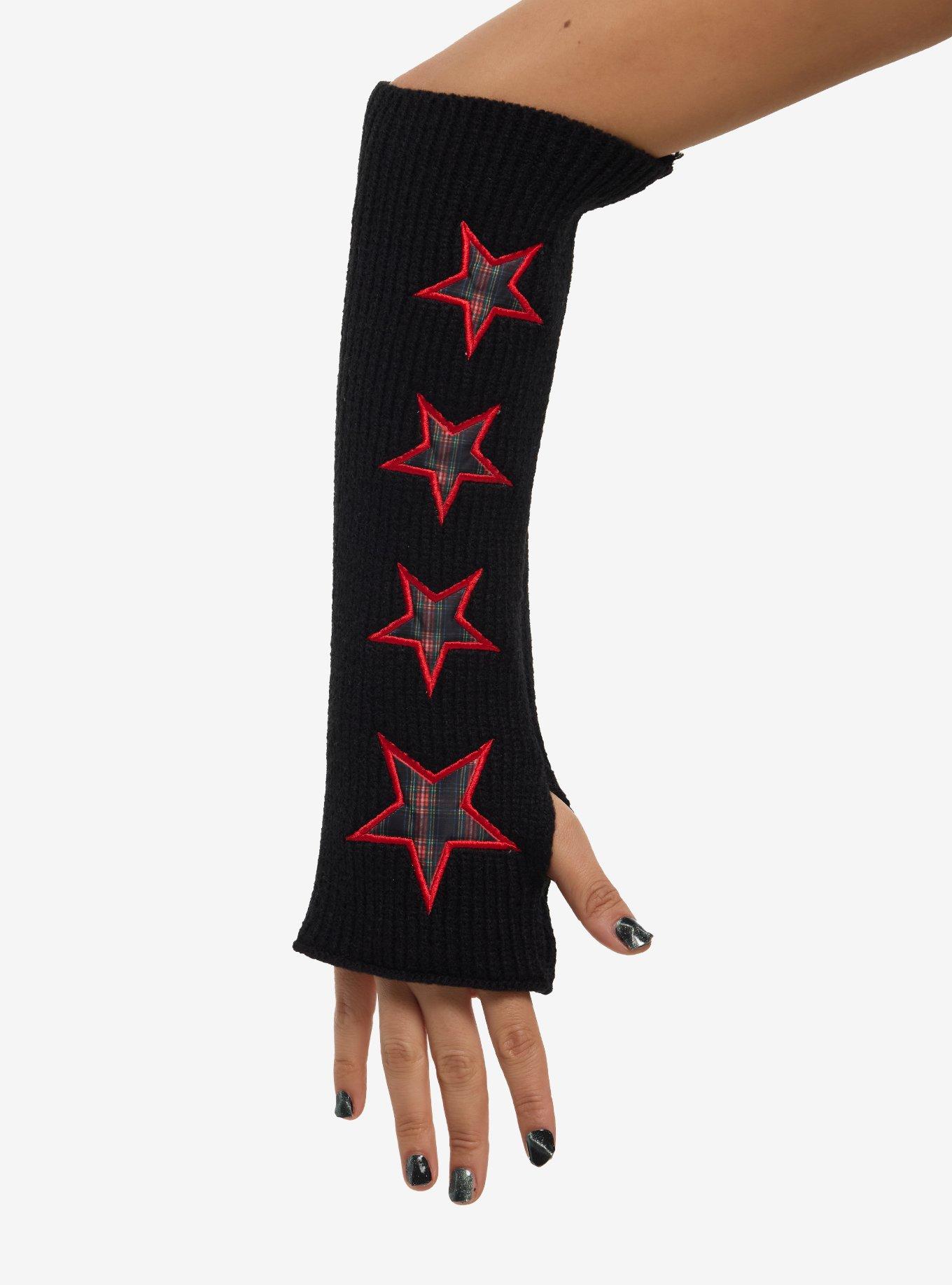 Red Plaid Star Patch Arm Warmers, , hi-res