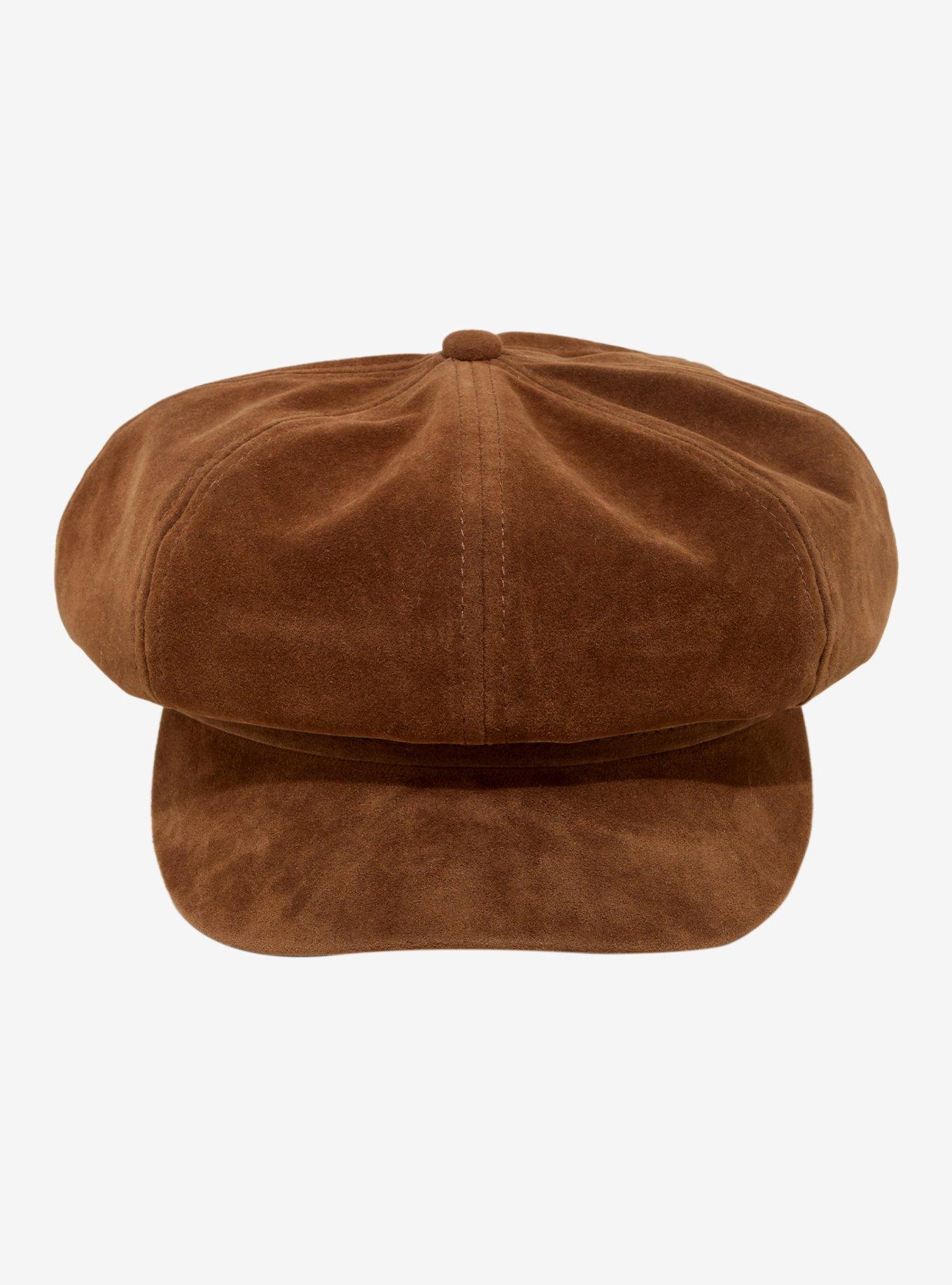 Brown Faux Leather Buckle Cabbie Hat, , hi-res