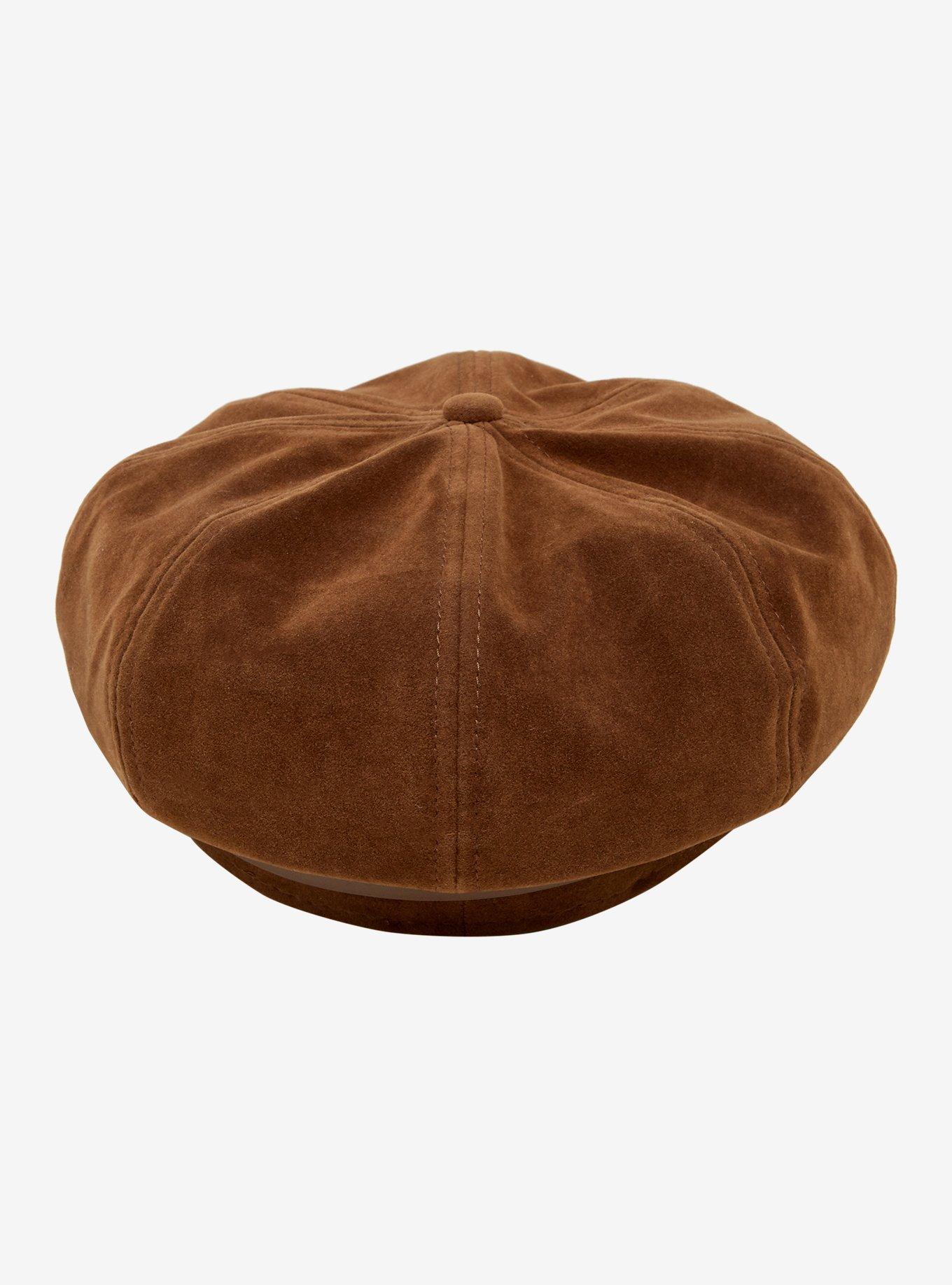 Brown Faux Leather Buckle Cabbie Hat, , alternate - view 3