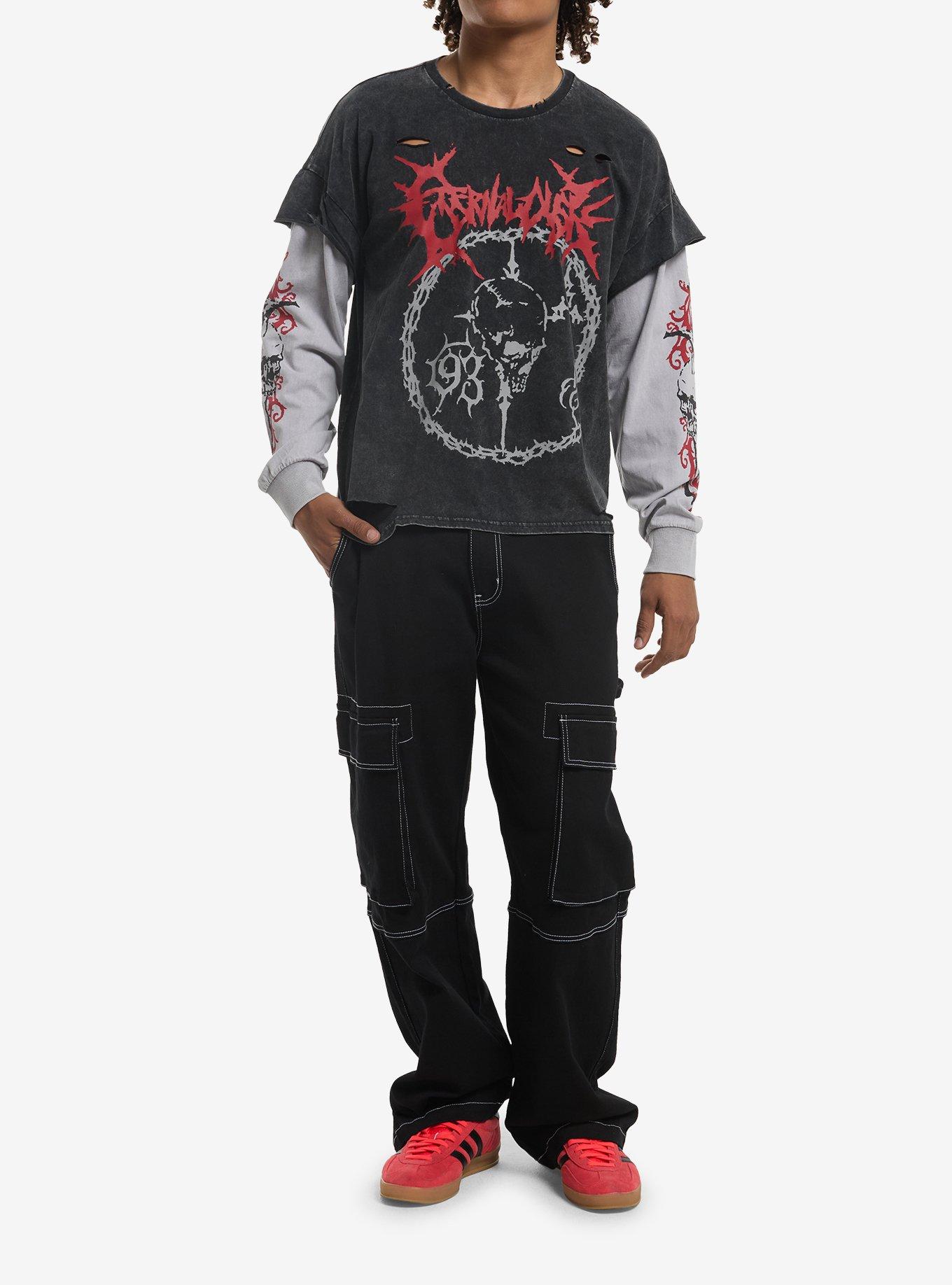 Destructed Cyber Skull Long-Sleeve Twofer, , hi-res