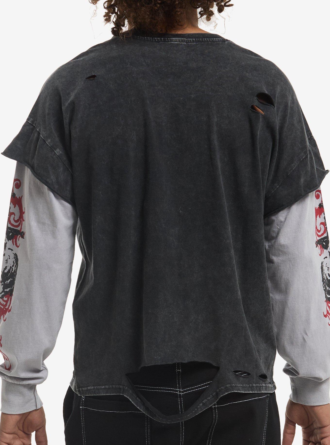 Destructed Cyber Skull Long-Sleeve Twofer, MULTI, alternate
