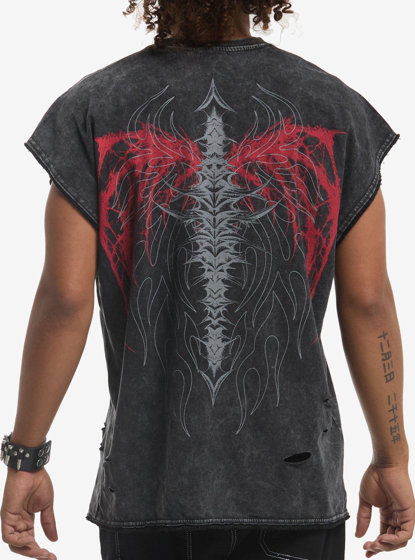 Skull & Cyber Spine Destructed Muscle Tank Top, , hi-res