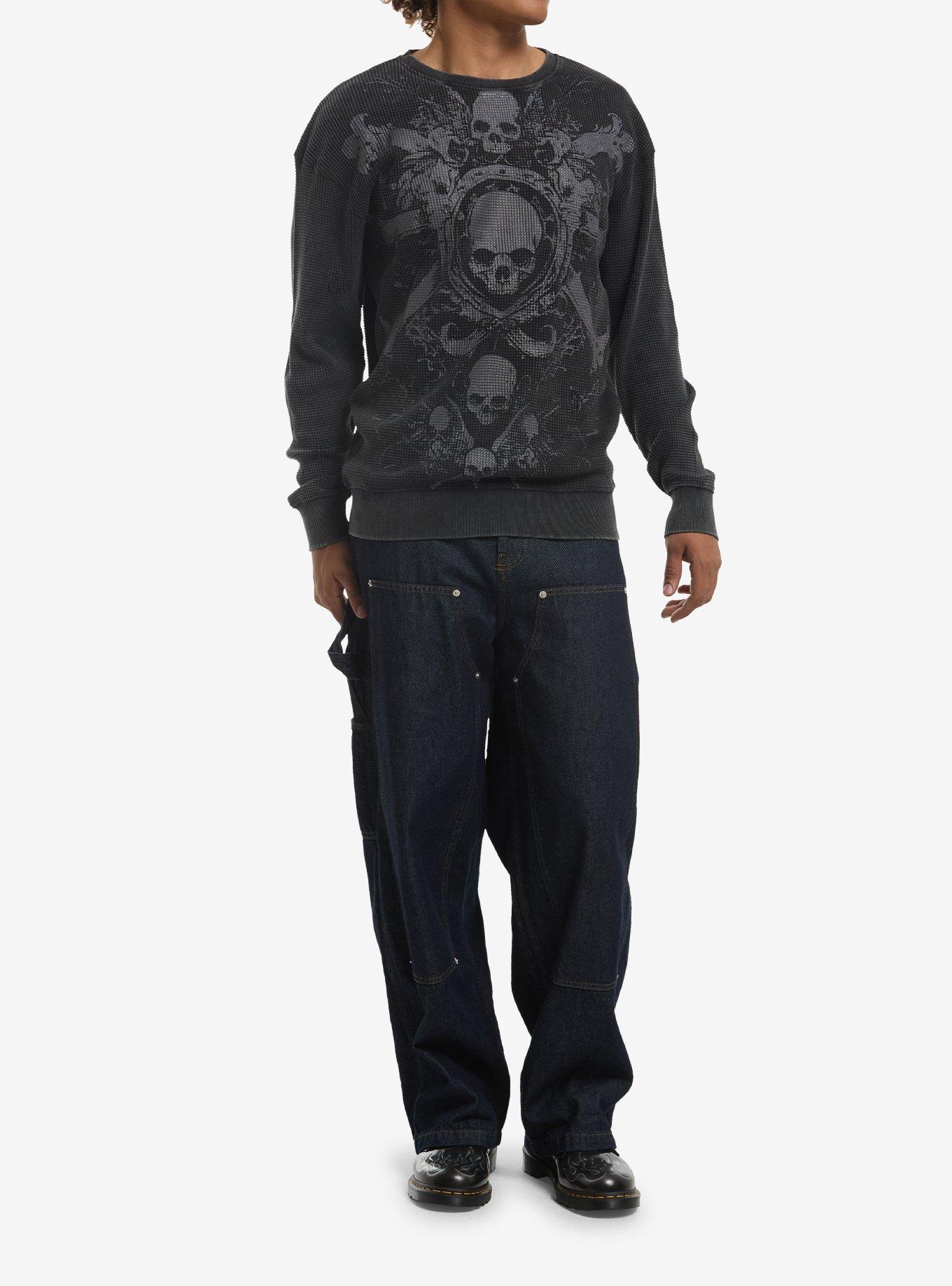 Skulls Faded Black Thermal Long-Sleeve T-Shirt, , hi-res