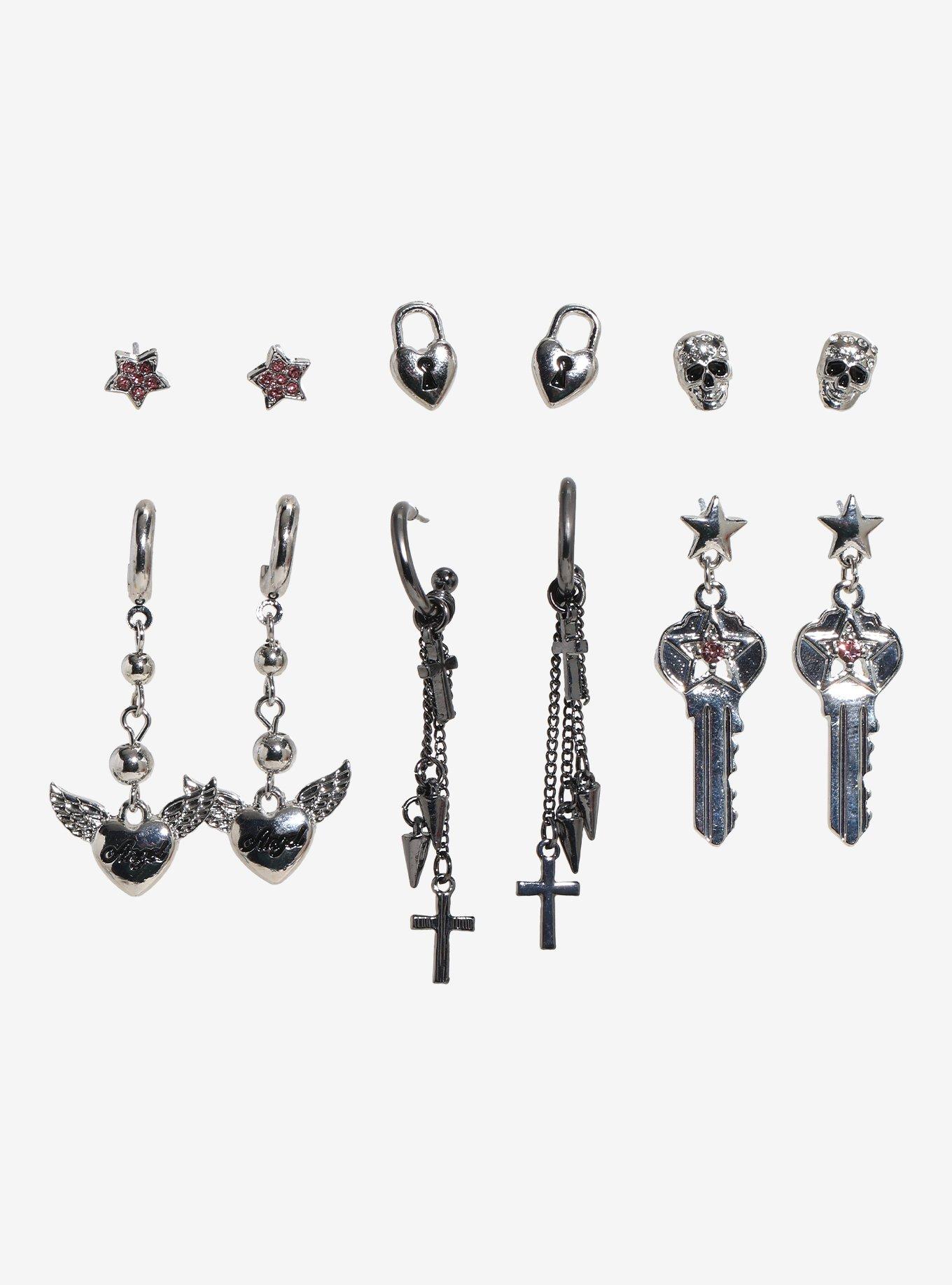 Winged Heart Star Key Earring Set, , hi-res