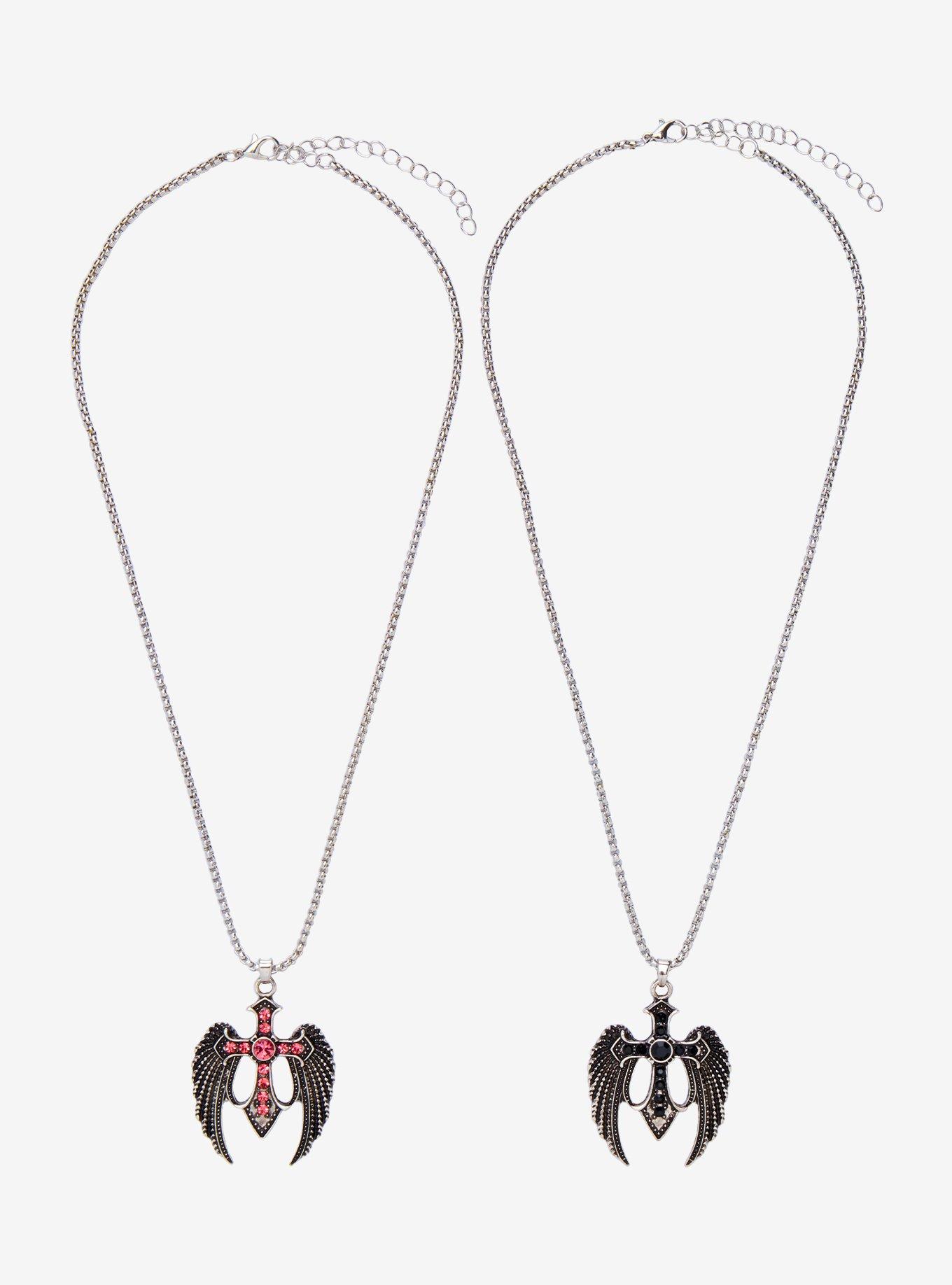 Winged Rhinestone Cross Best Friend Necklace Set, , hi-res