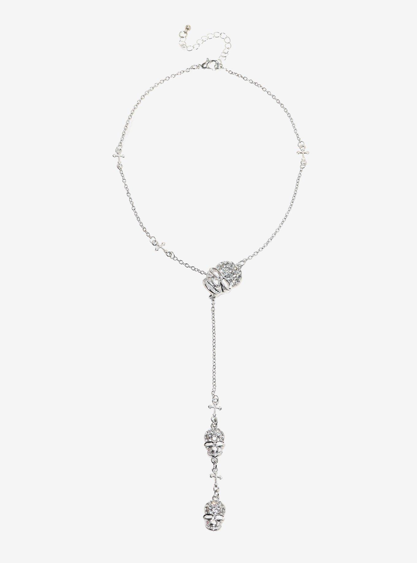 Rhinestone Skull Lariat Necklace, , hi-res