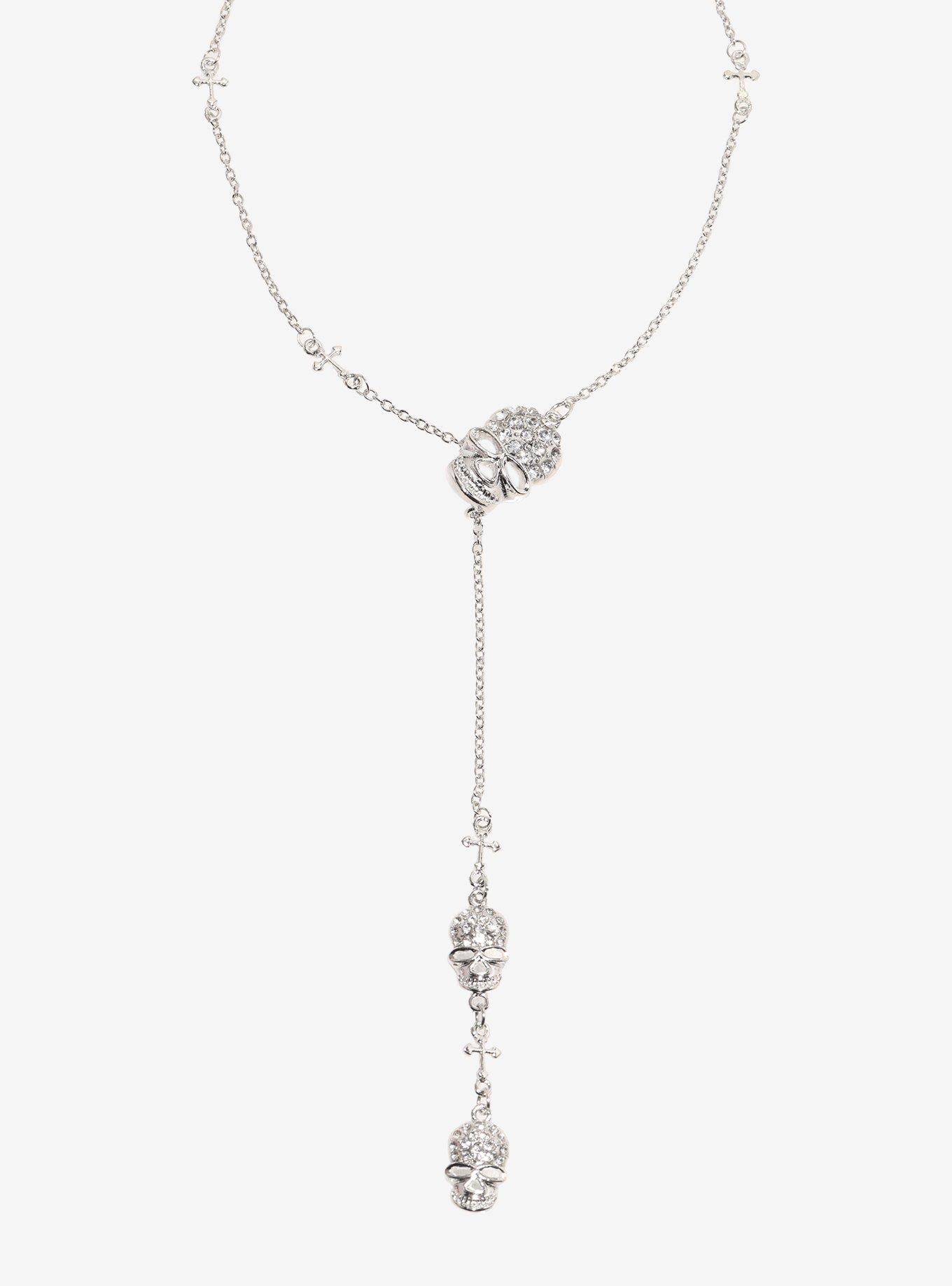 Rhinestone Skull Lariat Necklace, , alternate