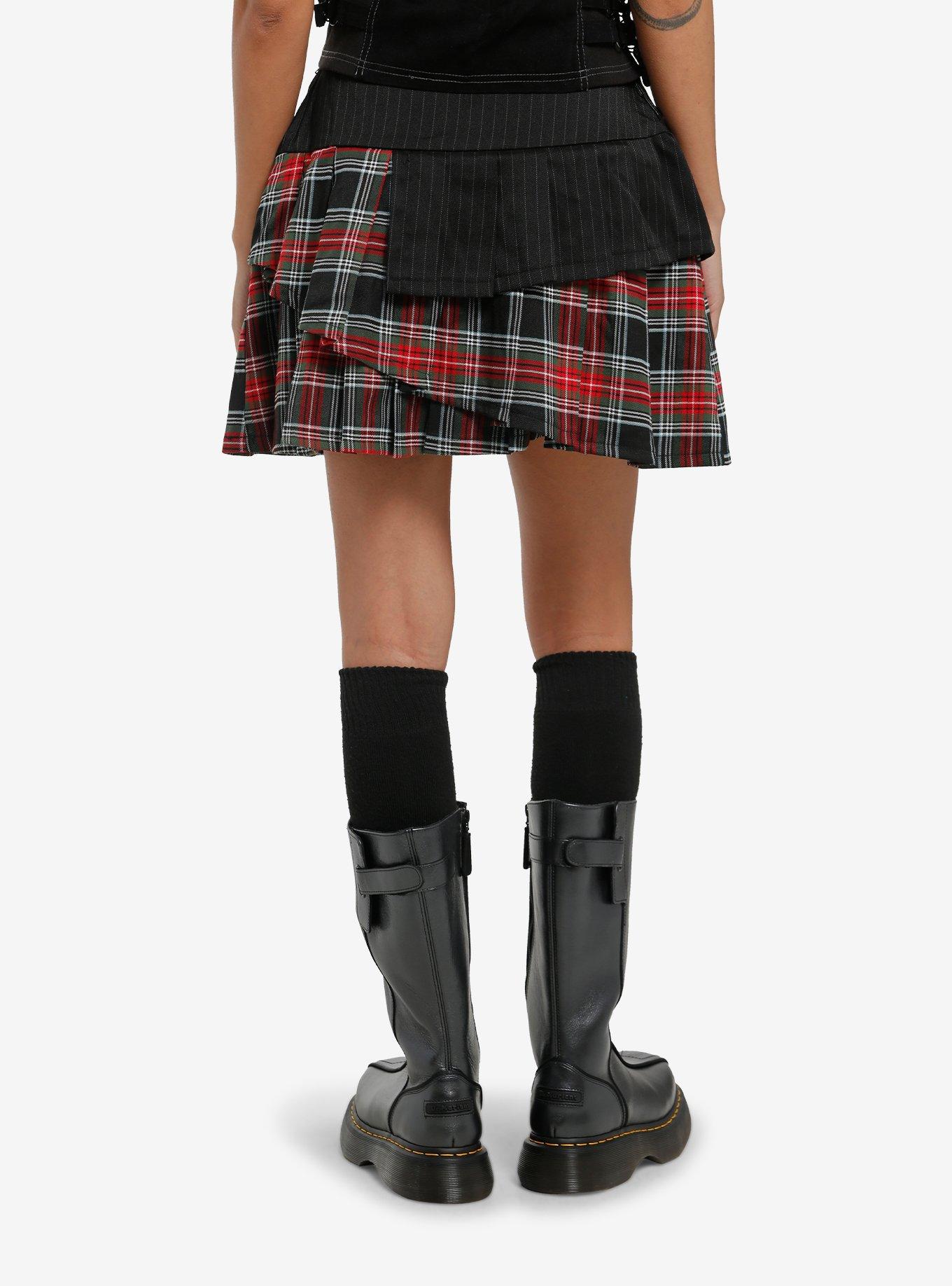 Social Collision Plaid & Pinstripe Mini Skirt, , hi-res