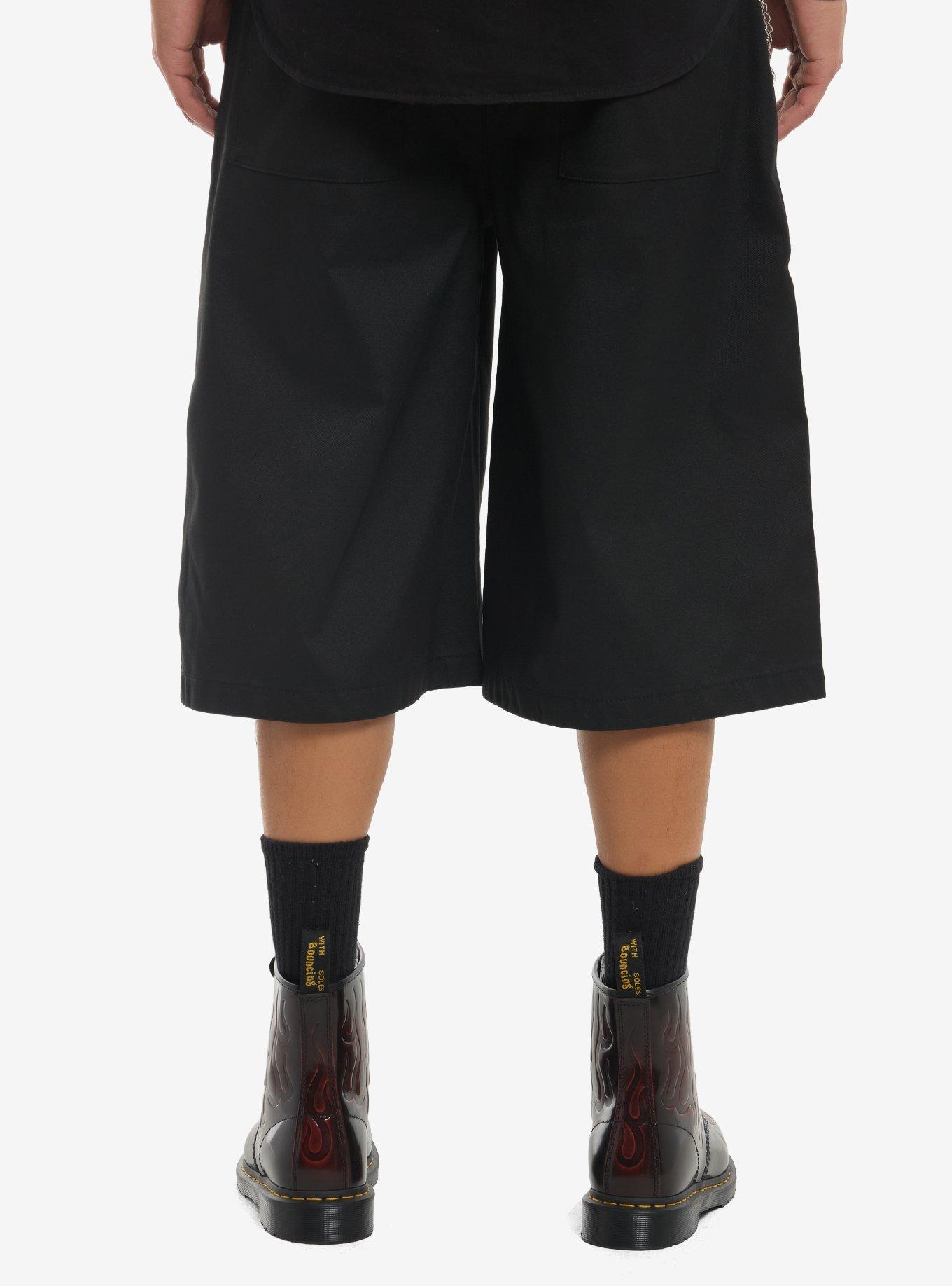 Black Pleated Extra Wide Jorts, , hi-res