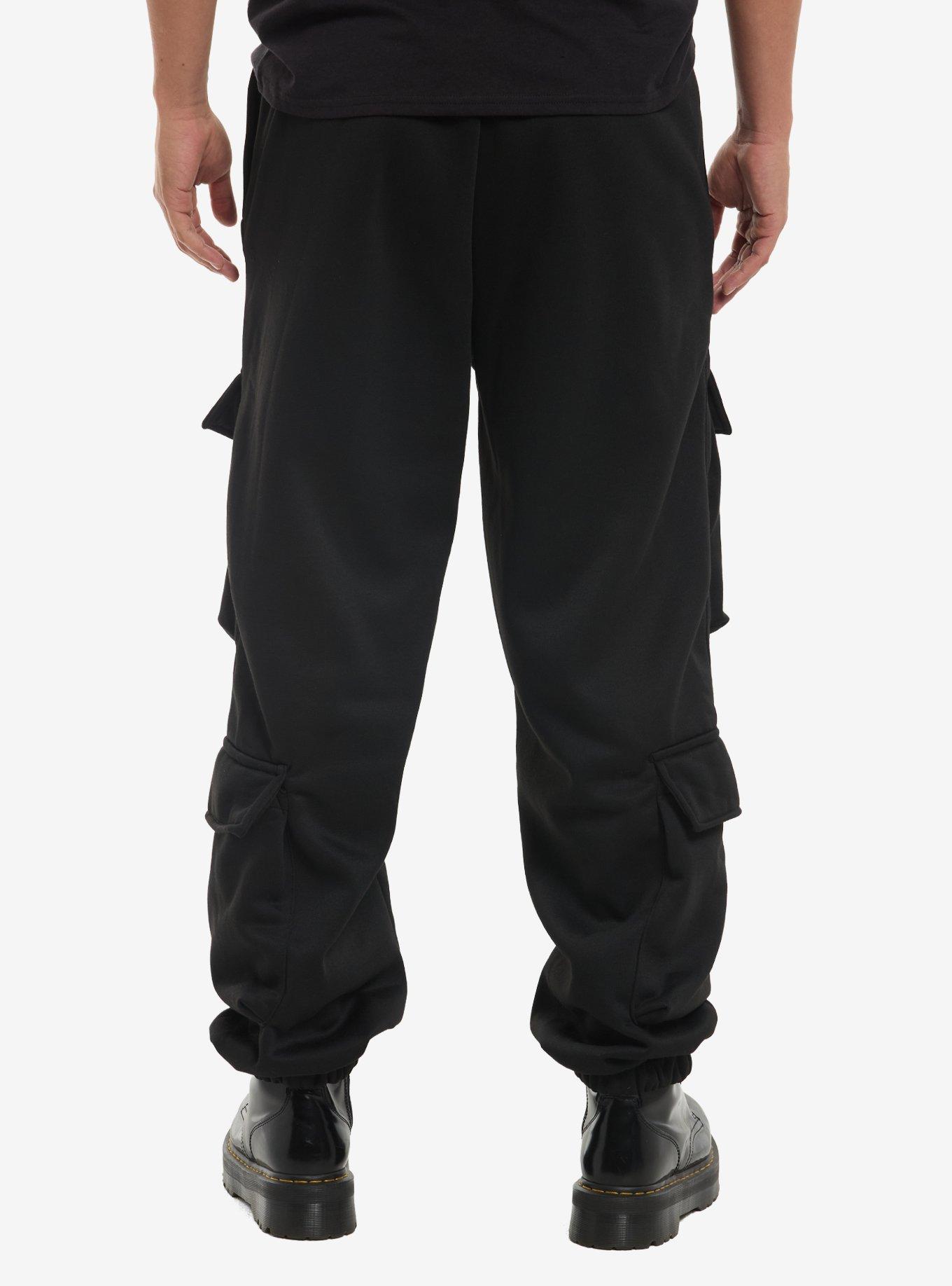 Black Cargo Jogger Sweatpants, , hi-res