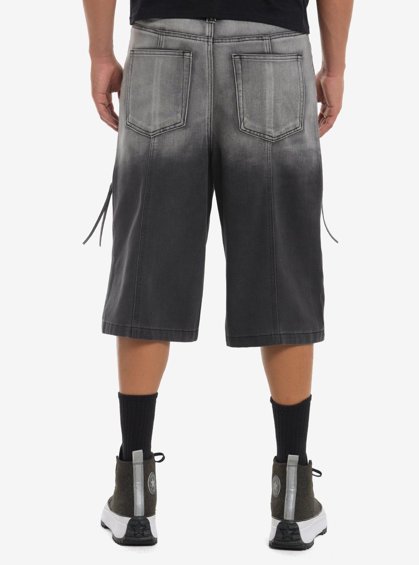Grey & Black Dip-Dye Zipper Cargo Jorts, , hi-res