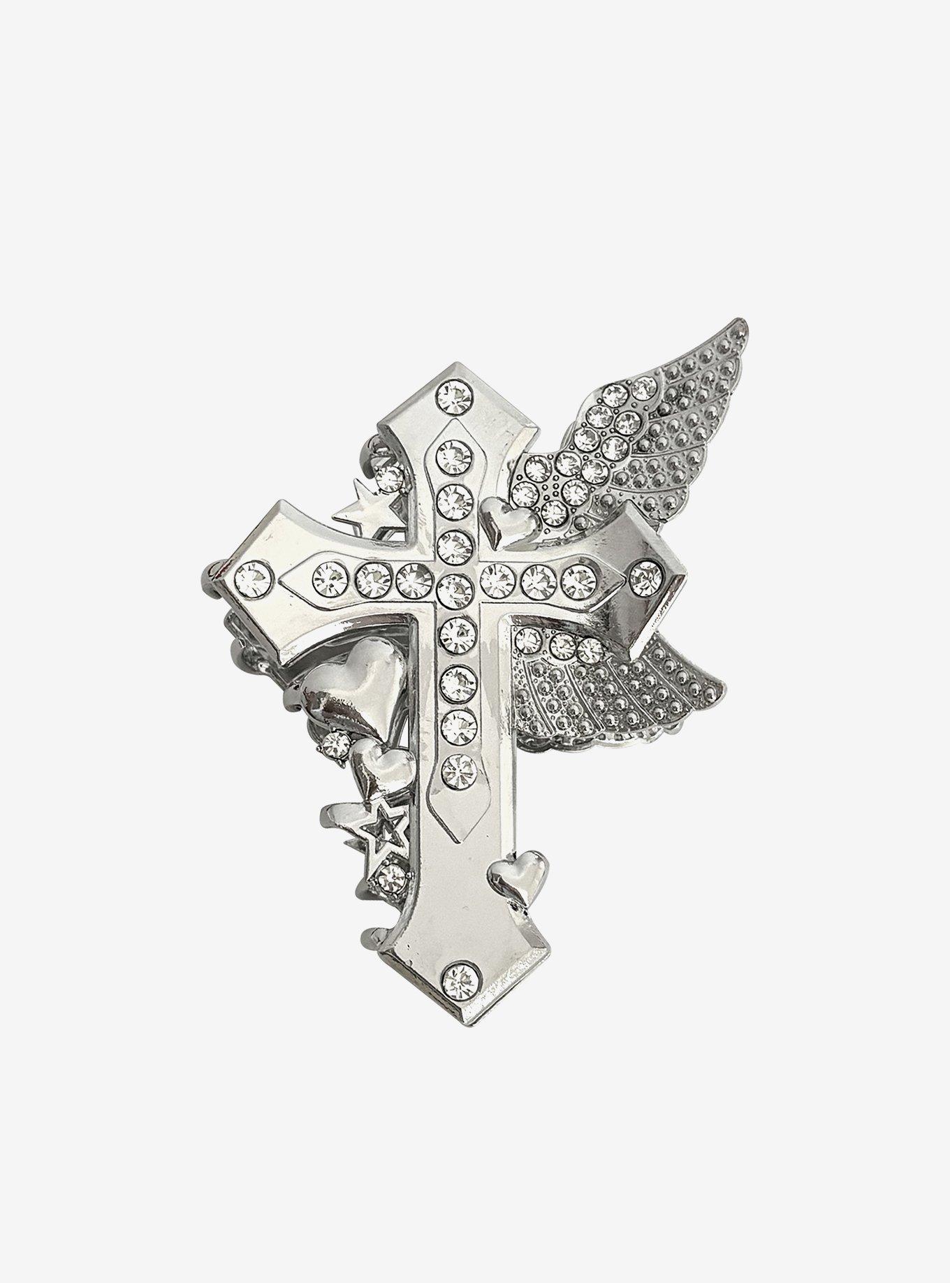 Social Collision Winged Cross Claw Hair Clip, , hi-res
