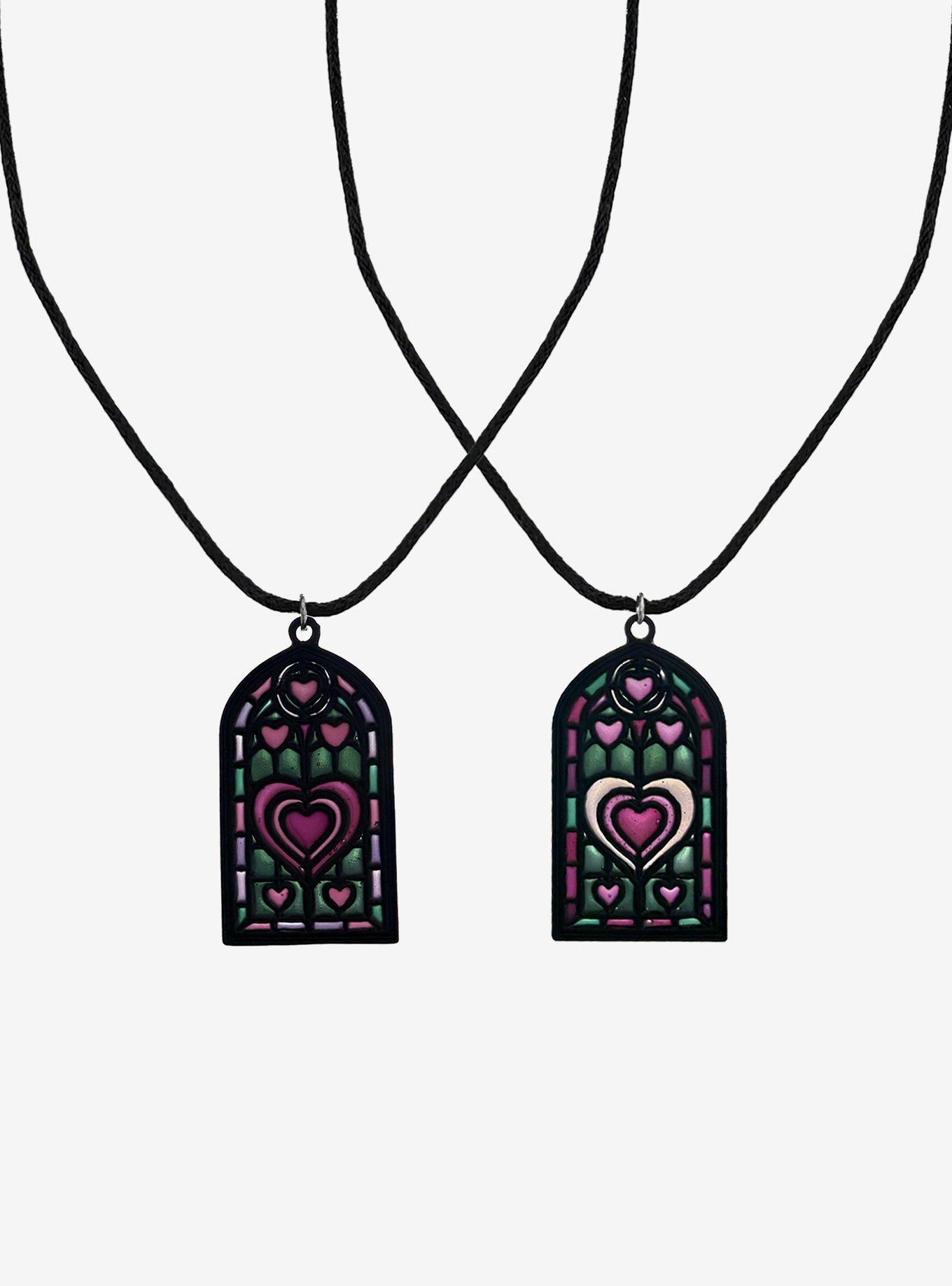 Thorn & Fable Heart Stained Glass Window Best Friend Necklace Set, , alternate