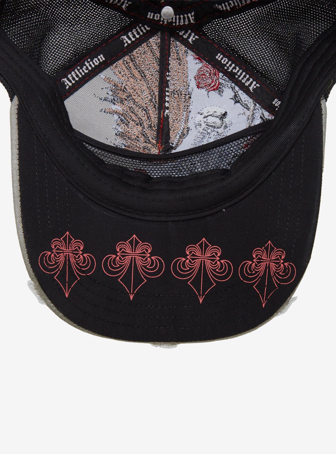 Affliction Skeleton Roses Trucker Hat, , alternate