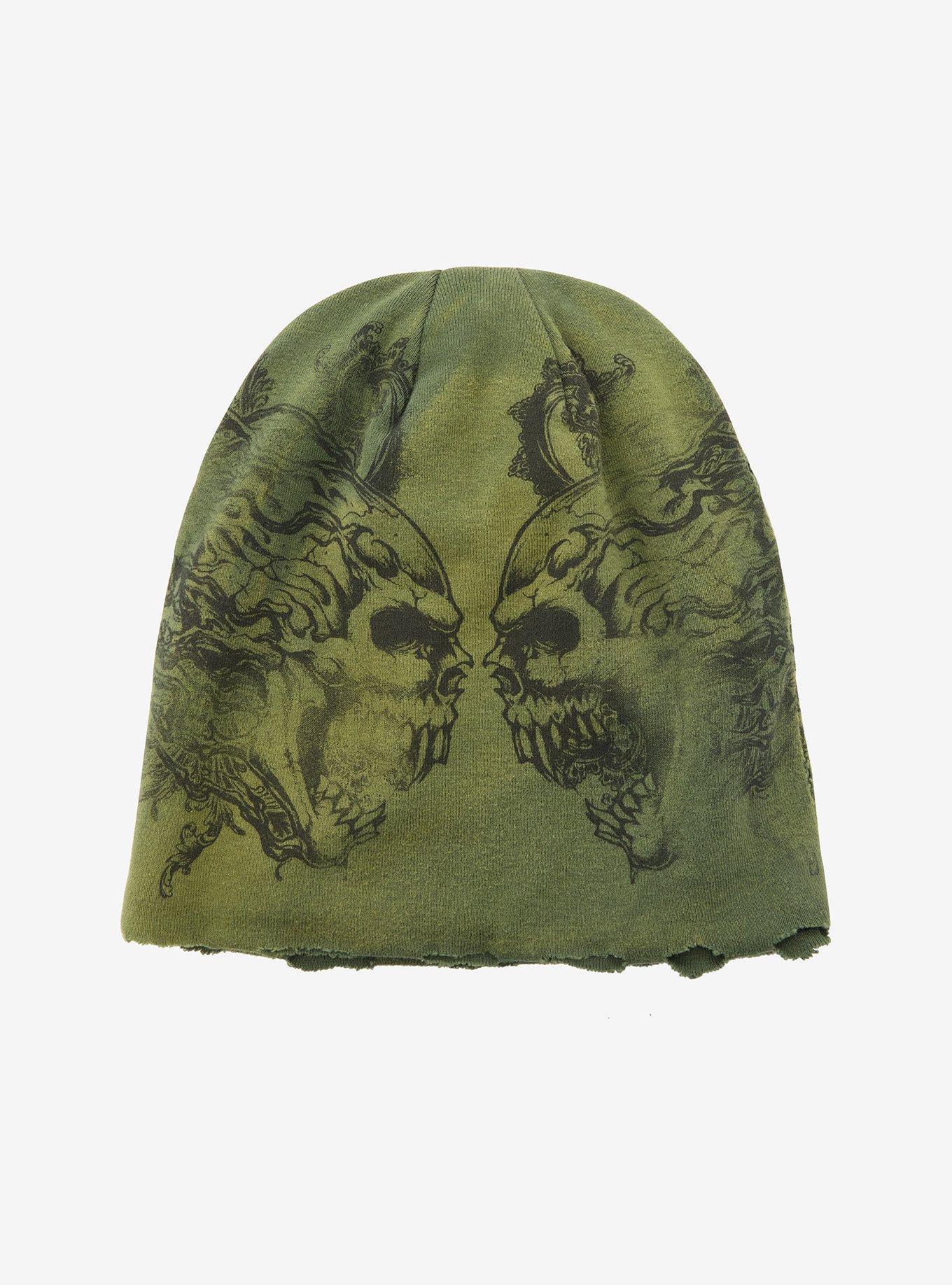 Affliction Skull Destructed Reversible Beanie, , hi-res