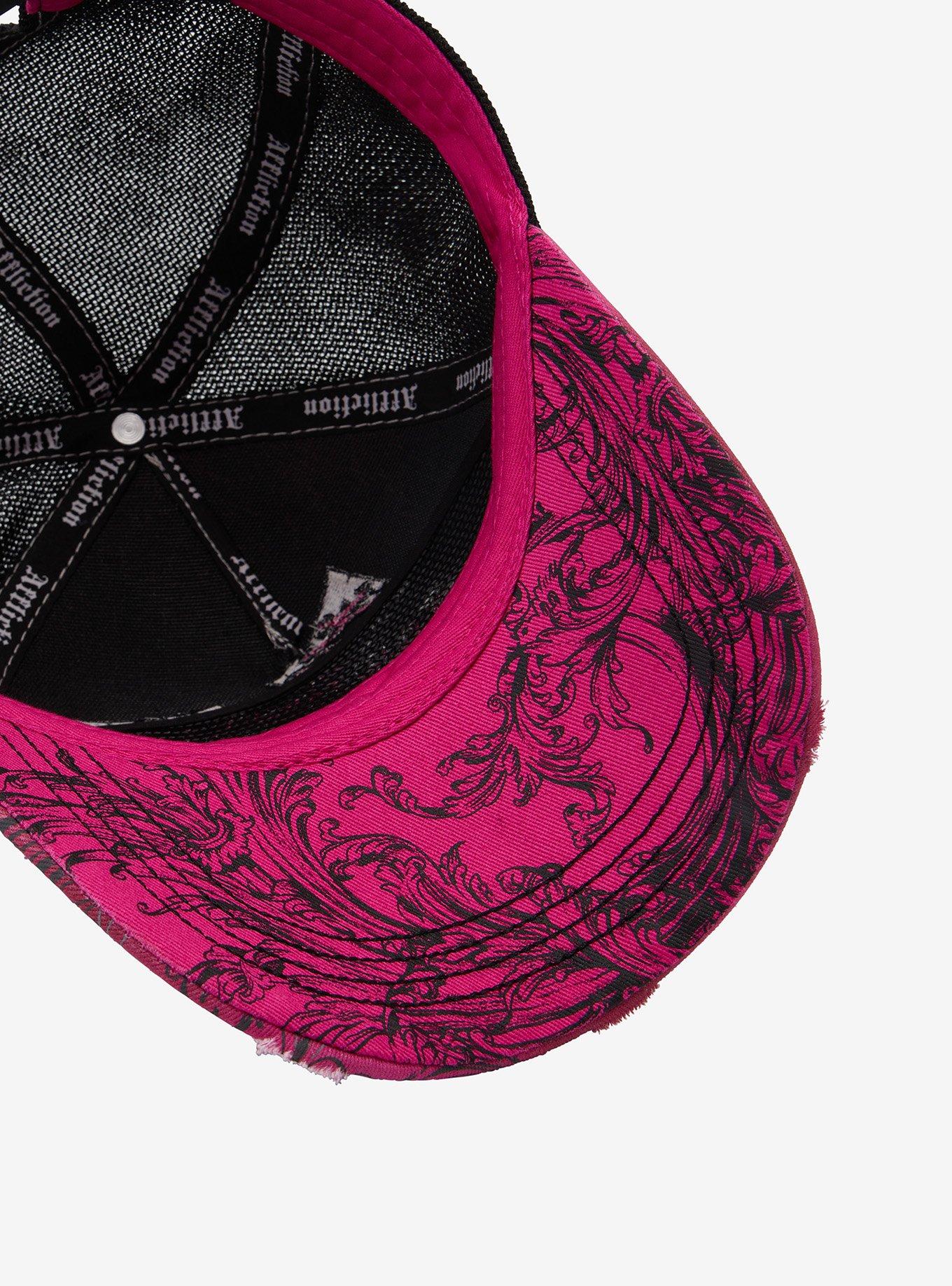 Affliction Pink Cross Rhinestone Trucker Hat, , alternate