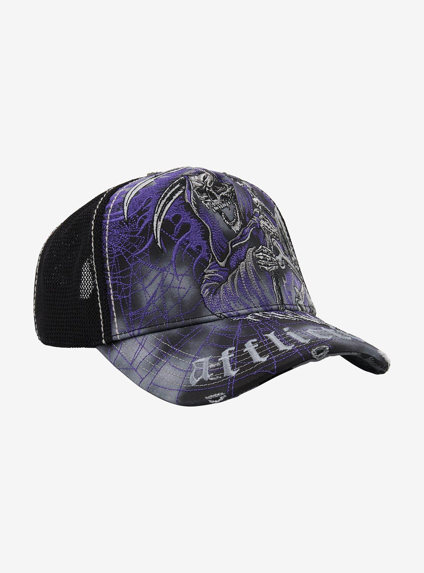 Affliction Grim Reaper Spiderweb Trucker Hat, , hi-res