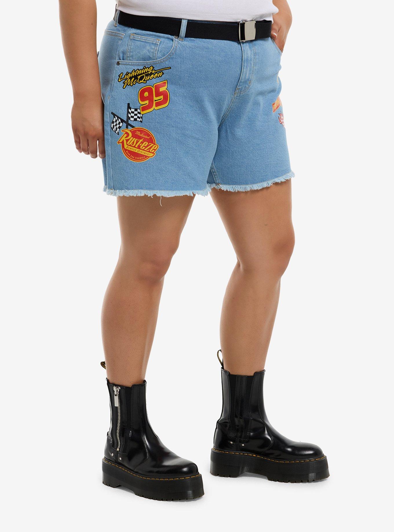 Disney Pixar Cars Lightning McQueen Belted Denim Shorts Plus Size, MULTI, alternate