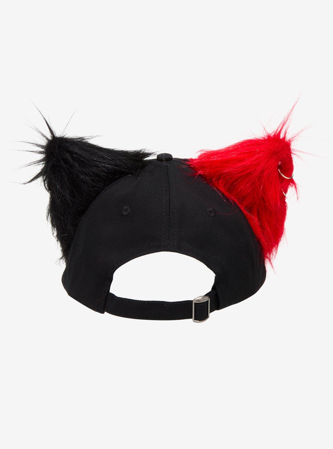 Black & Red Pierced Fuzzy Ears Dad Cap, , alternate