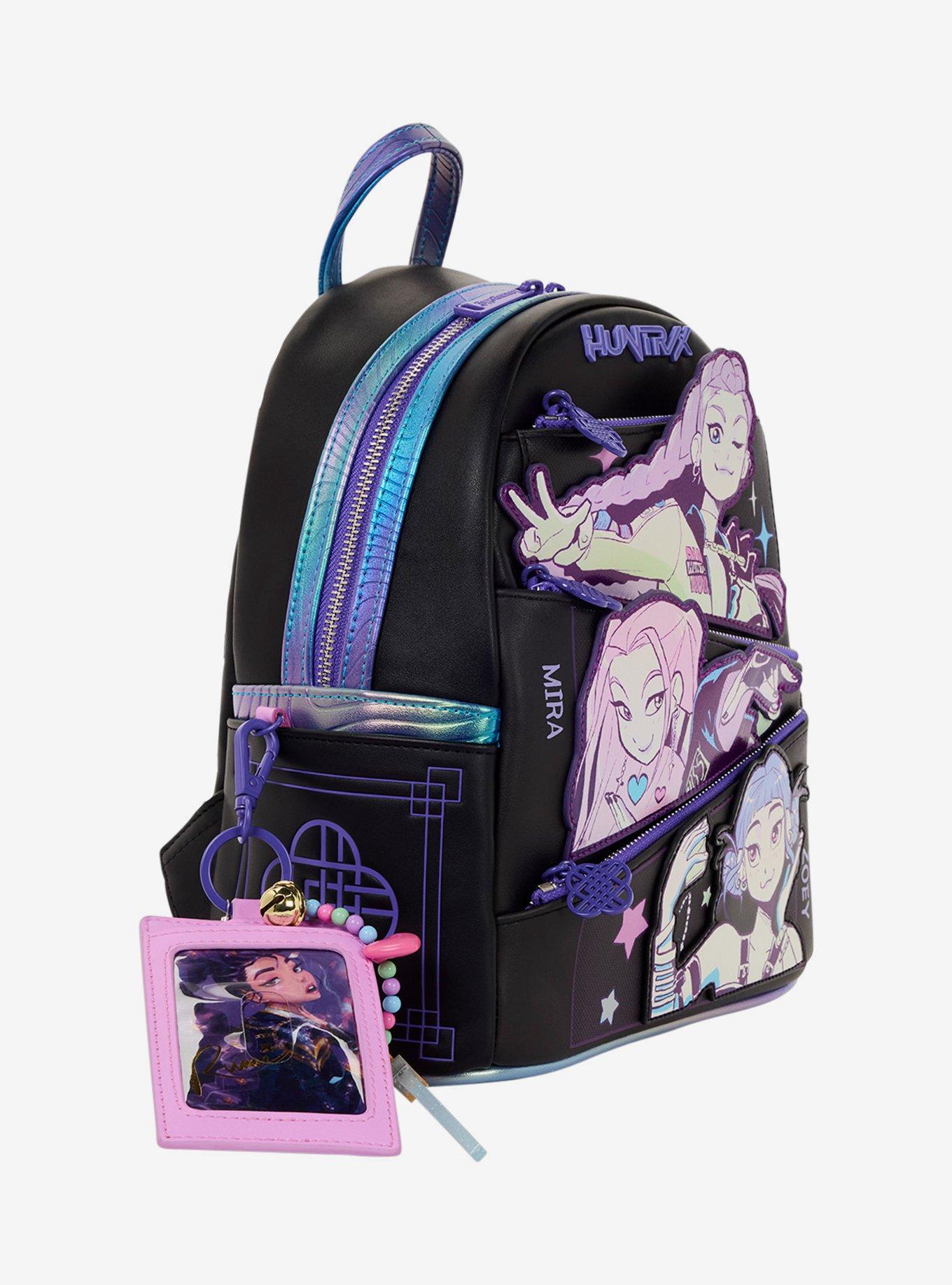 Loungefly KPop Demon Hunters HUNTR/X Trio Pocket Mini Backpack with Photocard Bag Charm