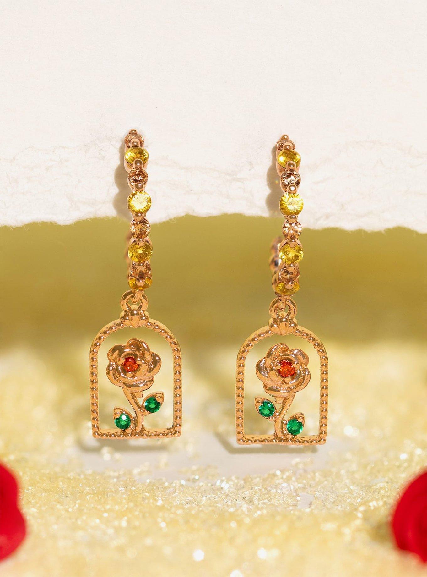 Disney X Girls Crew Beauty And The Beast Enchanted Rose Hoop Earrings, , hi-res