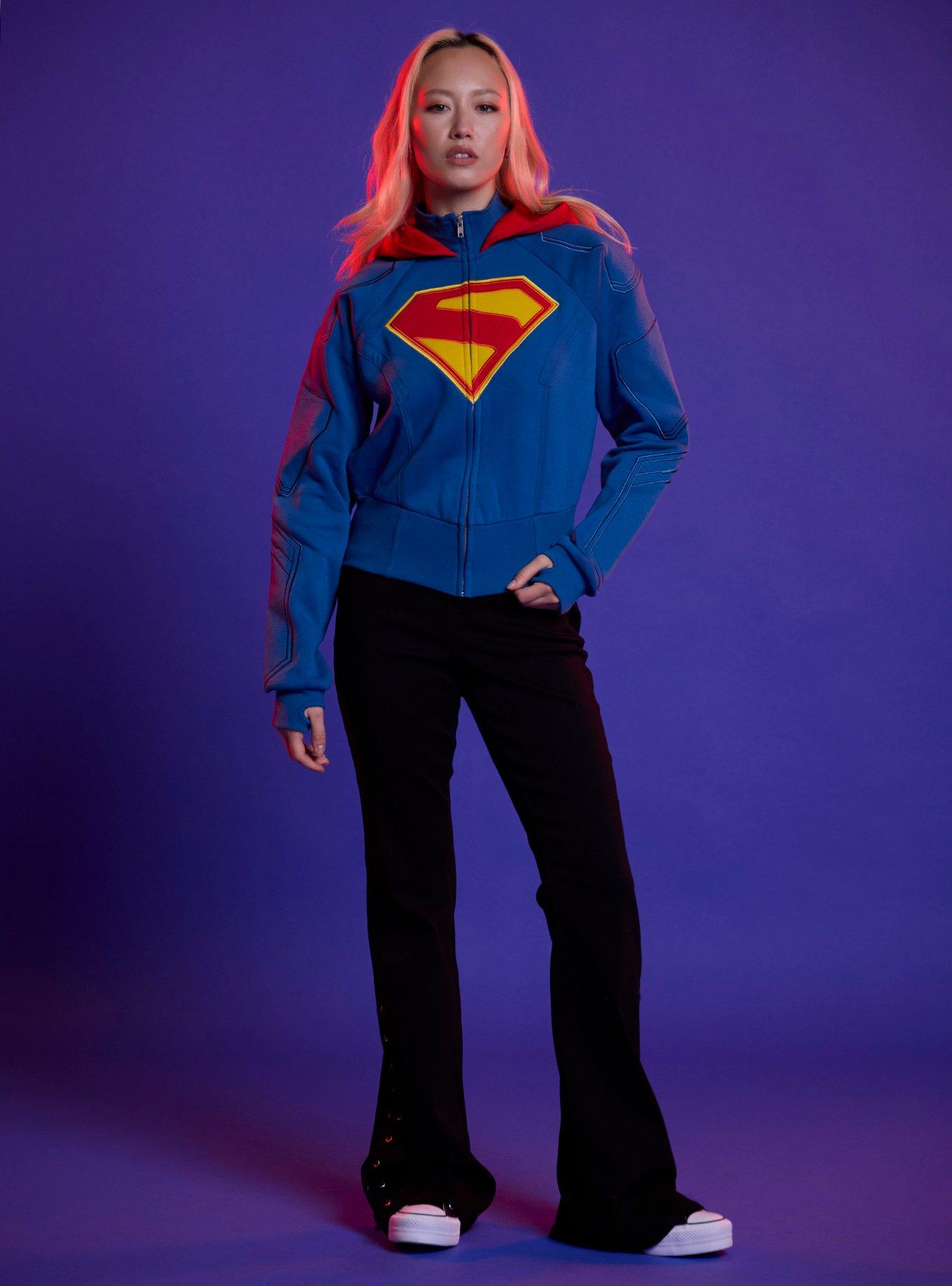 DC Comics Supergirl Shield Crop Hoodie, BLUE  RED, alternate - view 3