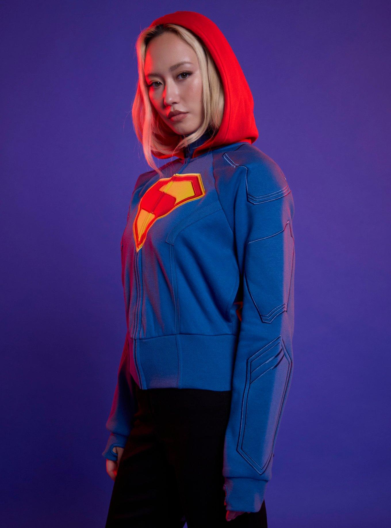 DC Comics Supergirl Shield Crop Hoodie, BLUE  RED, alternate - view 4