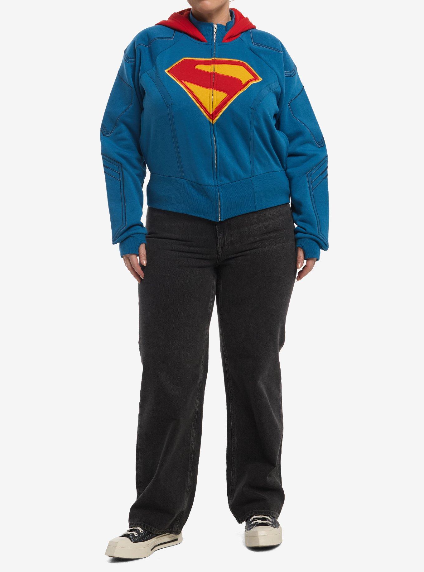 DC Comics Supergirl Shield Crop Hoodie Plus Size, BLUE  RED, alternate - view 3