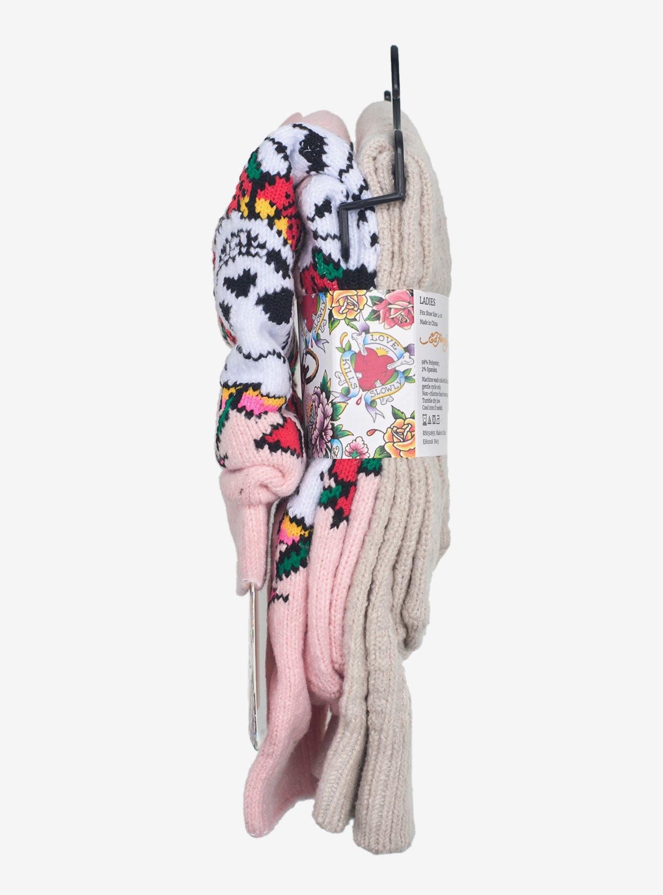 Ed Hardy Embroidery Waffle Knit Skeleton Mid Crew 2-Pack Socks, , alternate