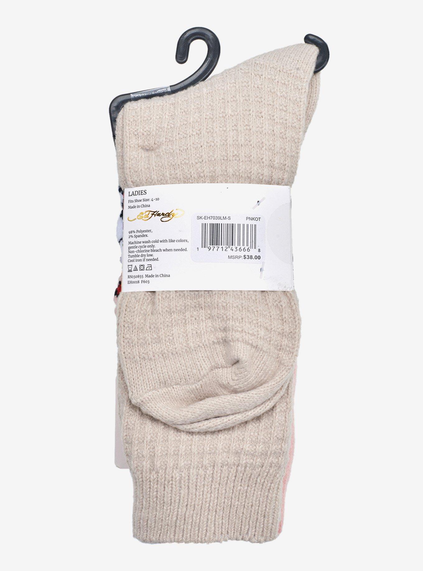 Ed Hardy Embroidery Waffle Knit Skeleton Mid Crew 2-Pack Socks, , alternate