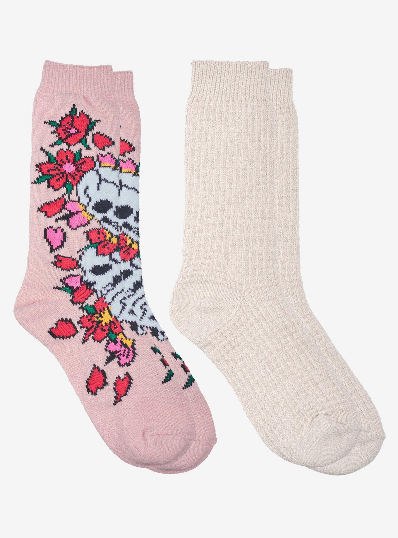 Ed Hardy Embroidery Waffle Knit Skeleton Mid Crew 2-Pack Socks, , alternate