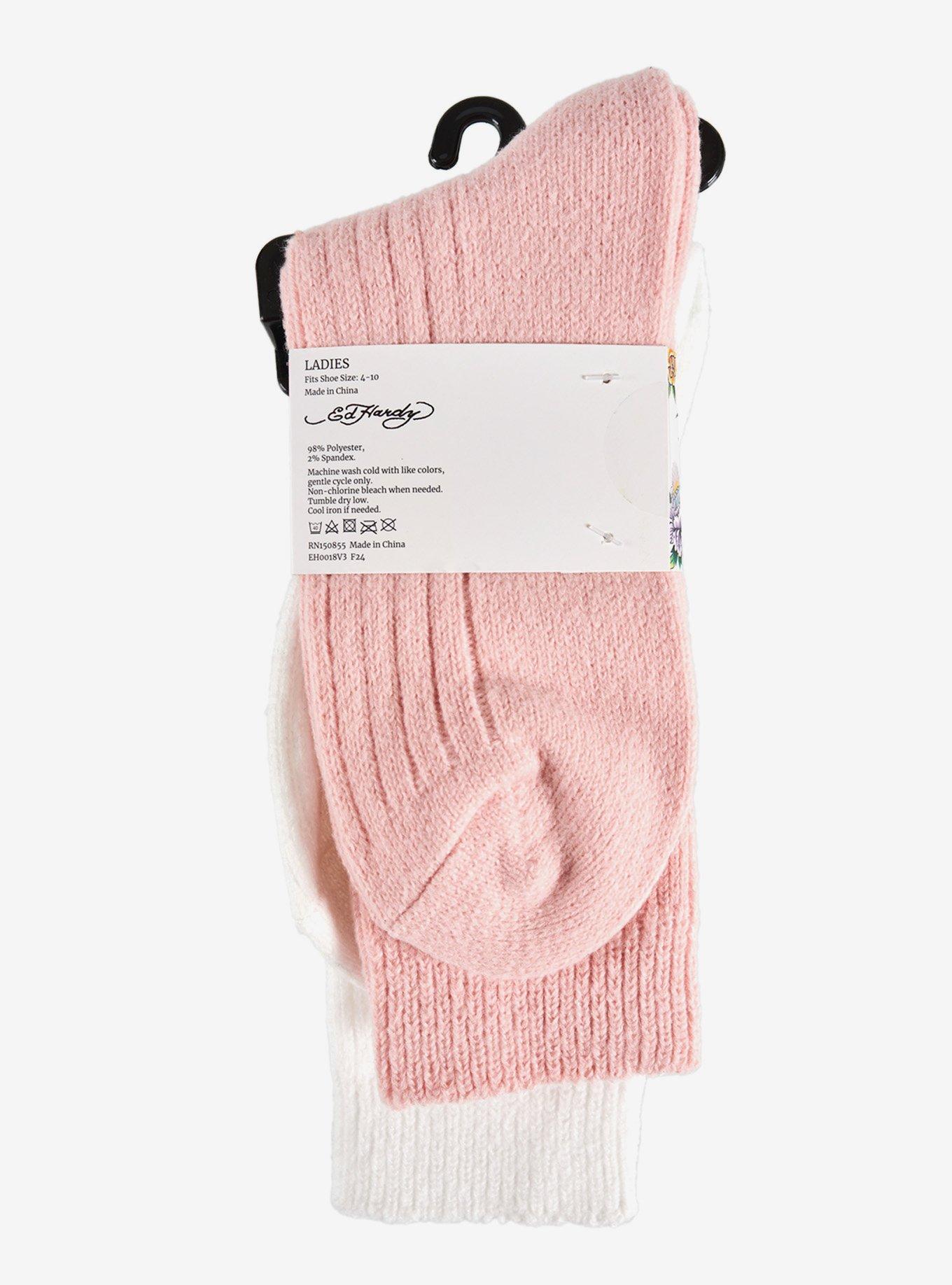 Ed Hardy Embroidery Waffle Knit Mid Crew 2-Pack Socks, , alternate