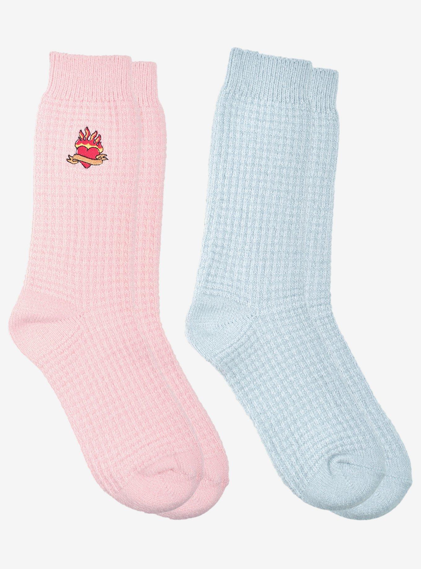 Ed Hardy Embroidery Waffle Knit Heart Mid Crew 2-Pack Socks, , alternate
