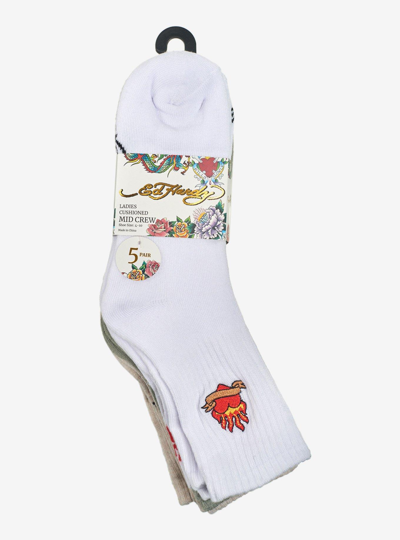 Ed Hardy Burning Flame Butterfly Mid Crew 5-Pack Socks, , hi-res