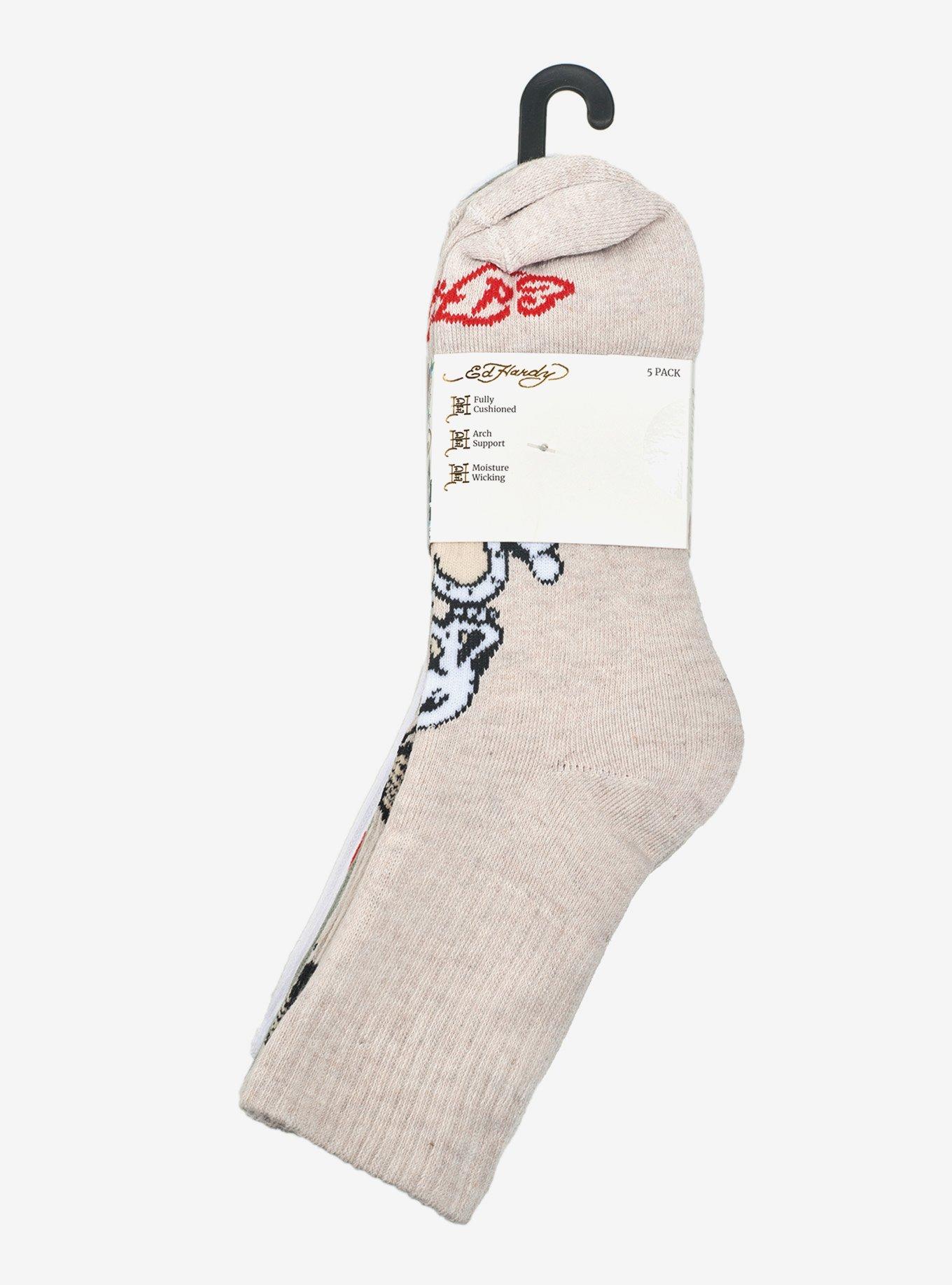 Ed Hardy Burning Flame Butterfly Mid Crew 5-Pack Socks, , alternate