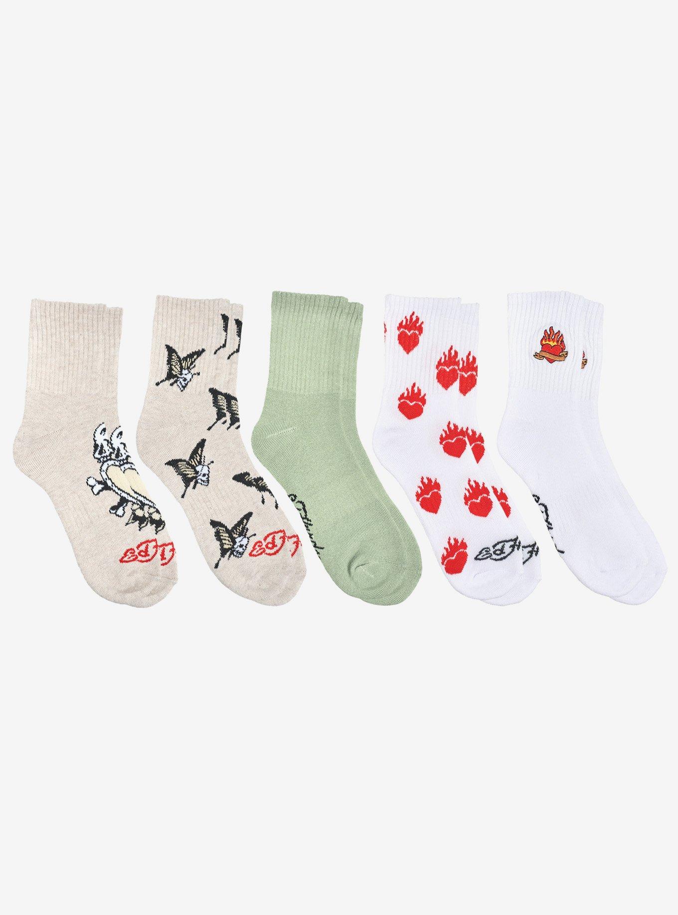 Ed Hardy Burning Flame Butterfly Mid Crew 5-Pack Socks, , alternate