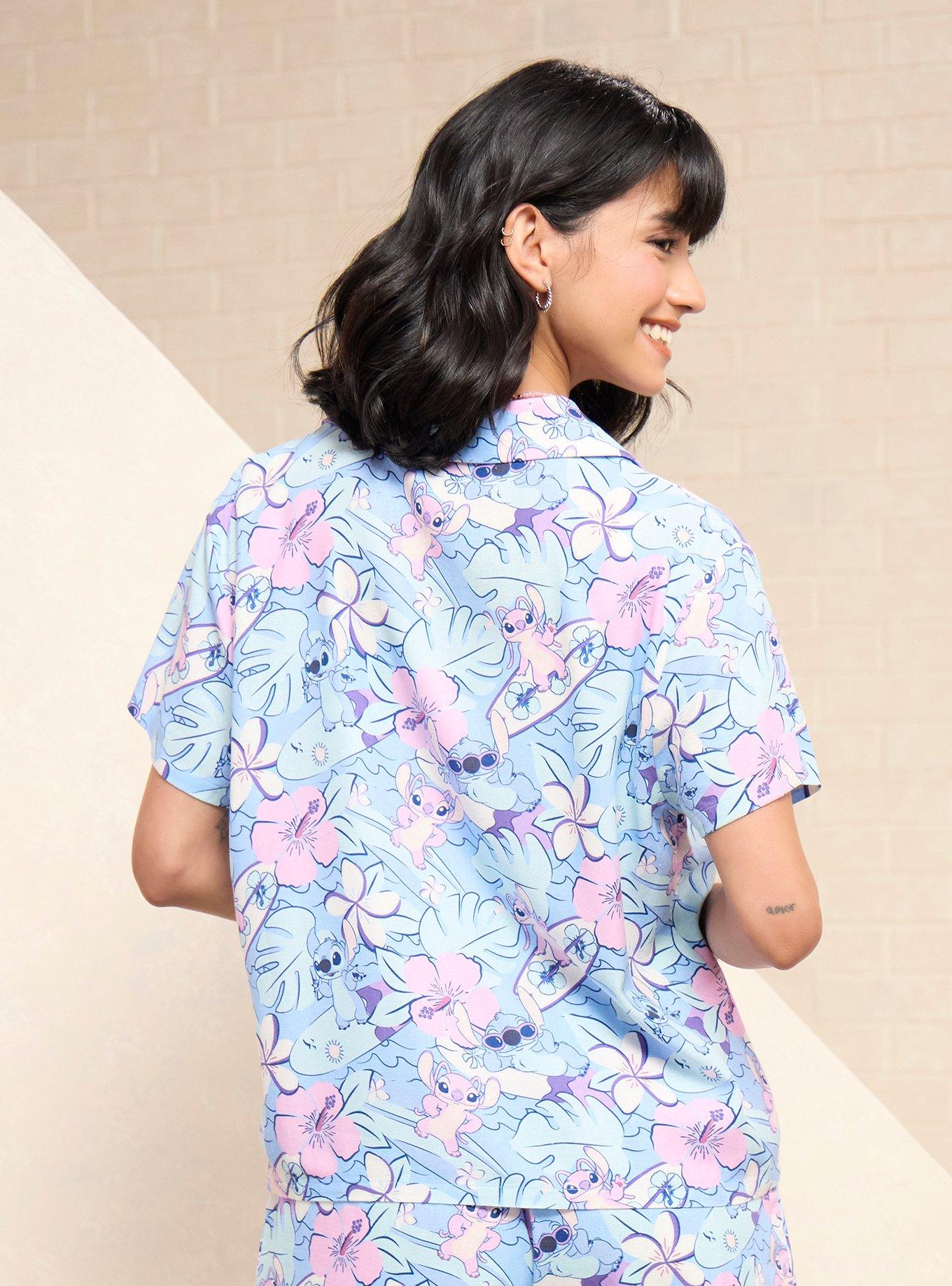 Disney Lilo & Stitch Tropical Allover Print Cropped Woven Button-Up, MULTI, alternate - view 3